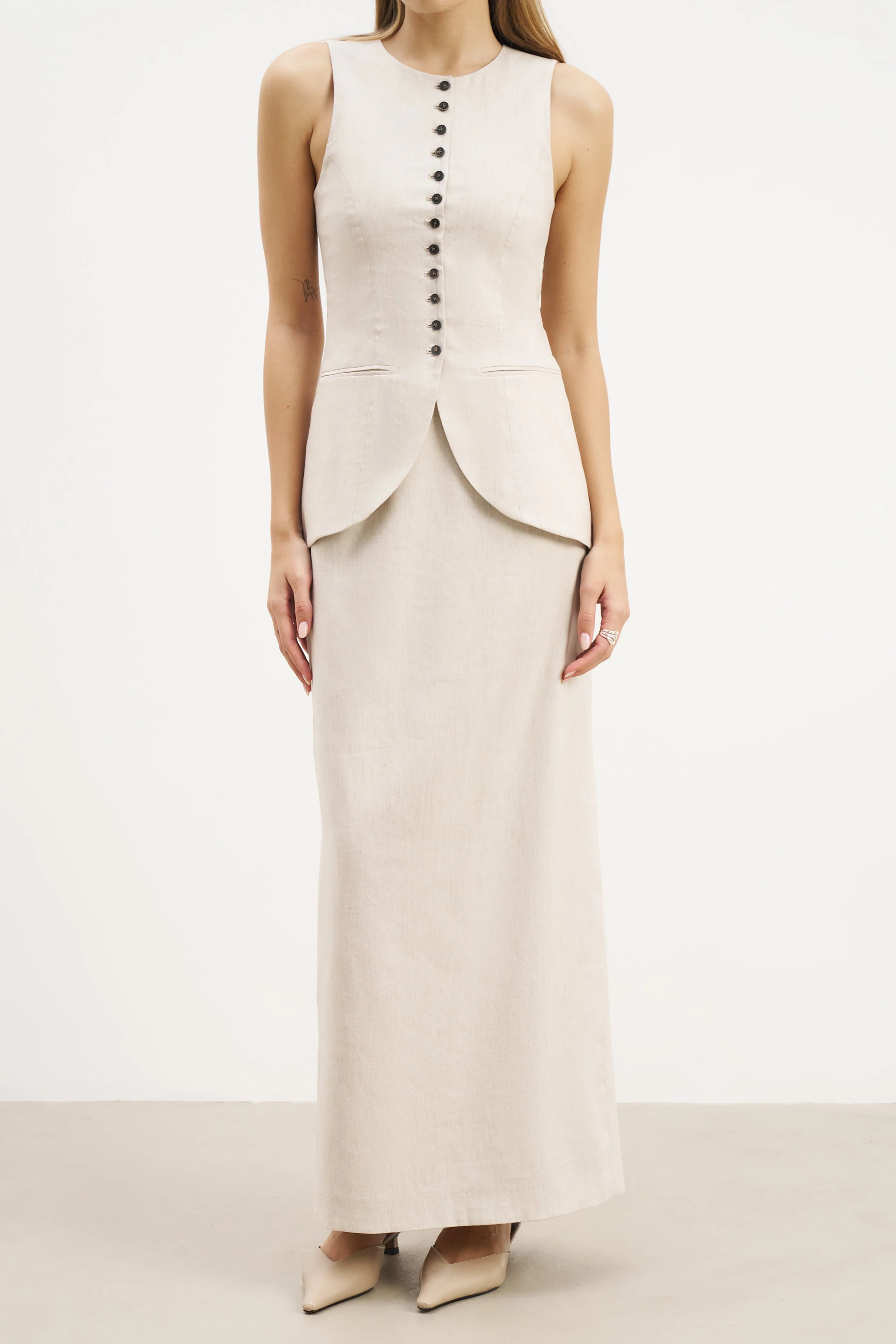 Mid Rise Linen Maxi Skirt - Birch - Image 2