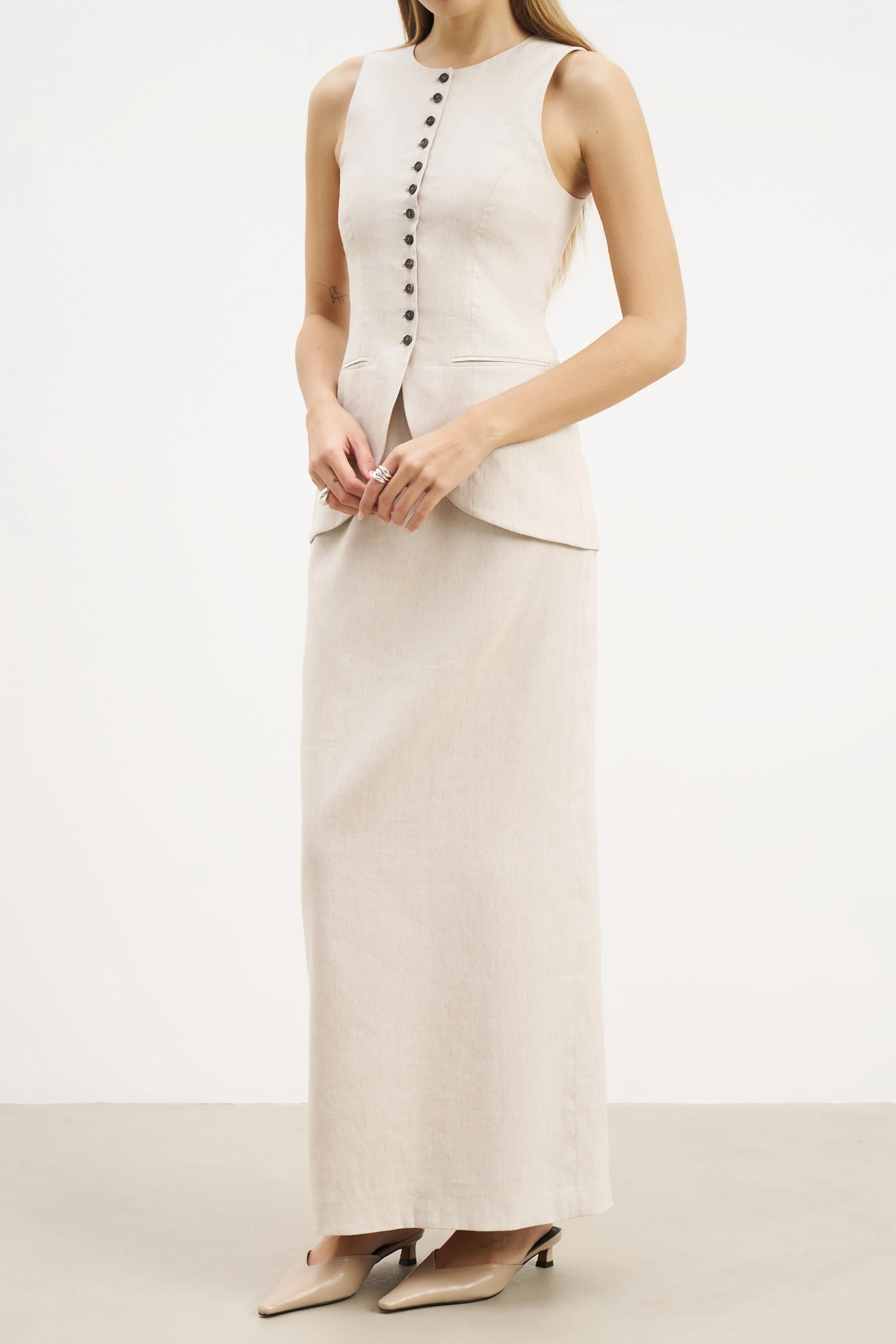 Mid Rise Linen Maxi Skirt - Birch - Image 4