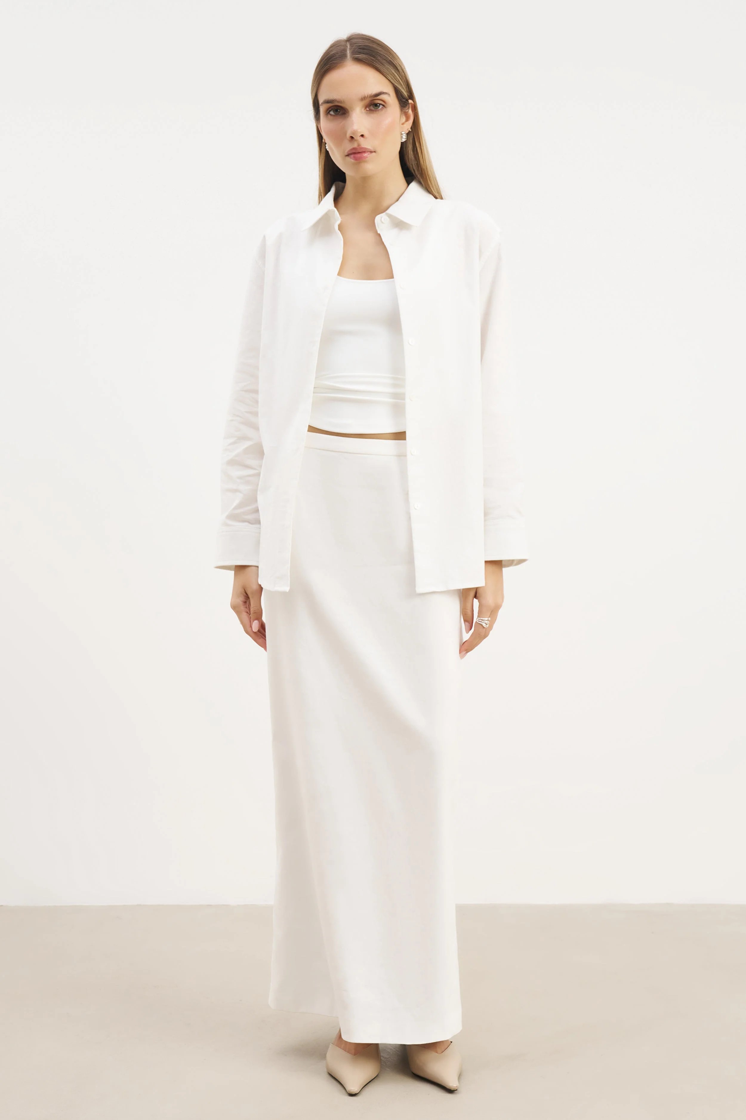 Mid Rise Linen Maxi Skirt - White - Image 2