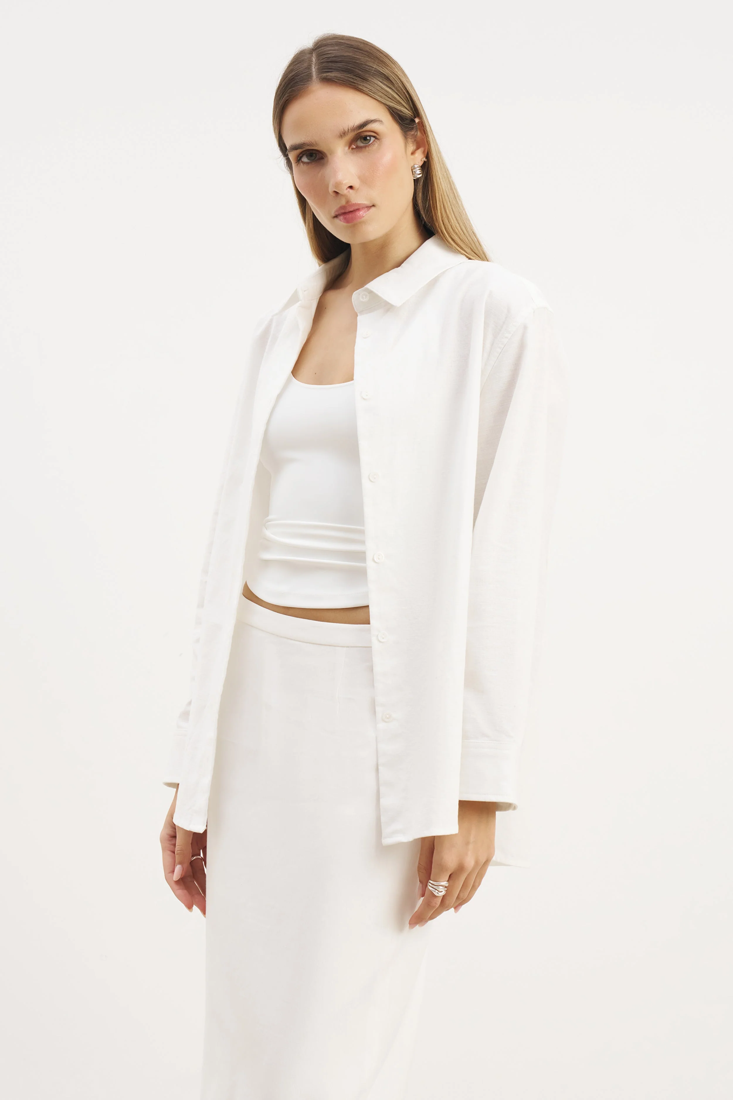 Mid Rise Linen Maxi Skirt - White - Image 3