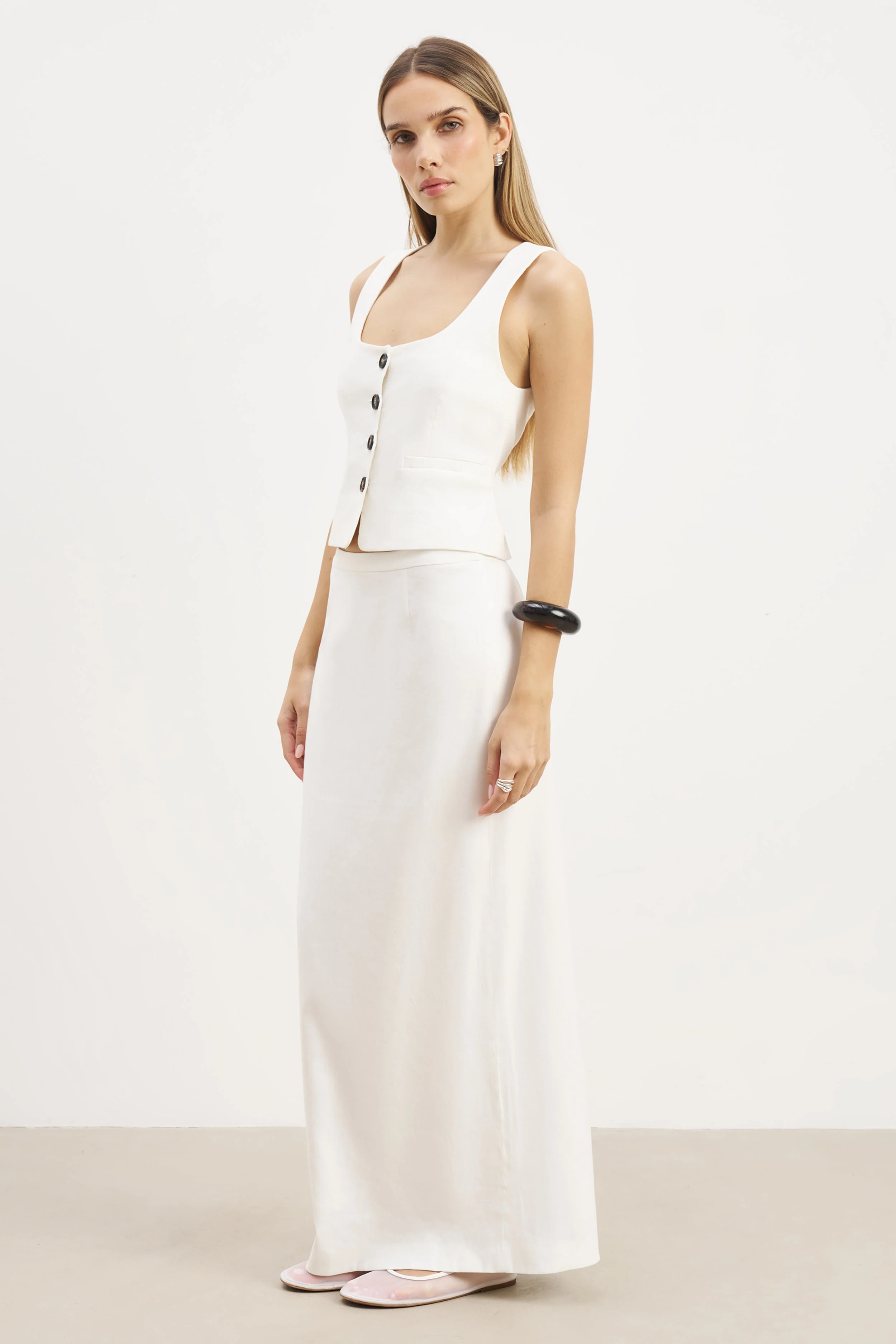 Mid Rise Linen Maxi Skirt - White - Image 5