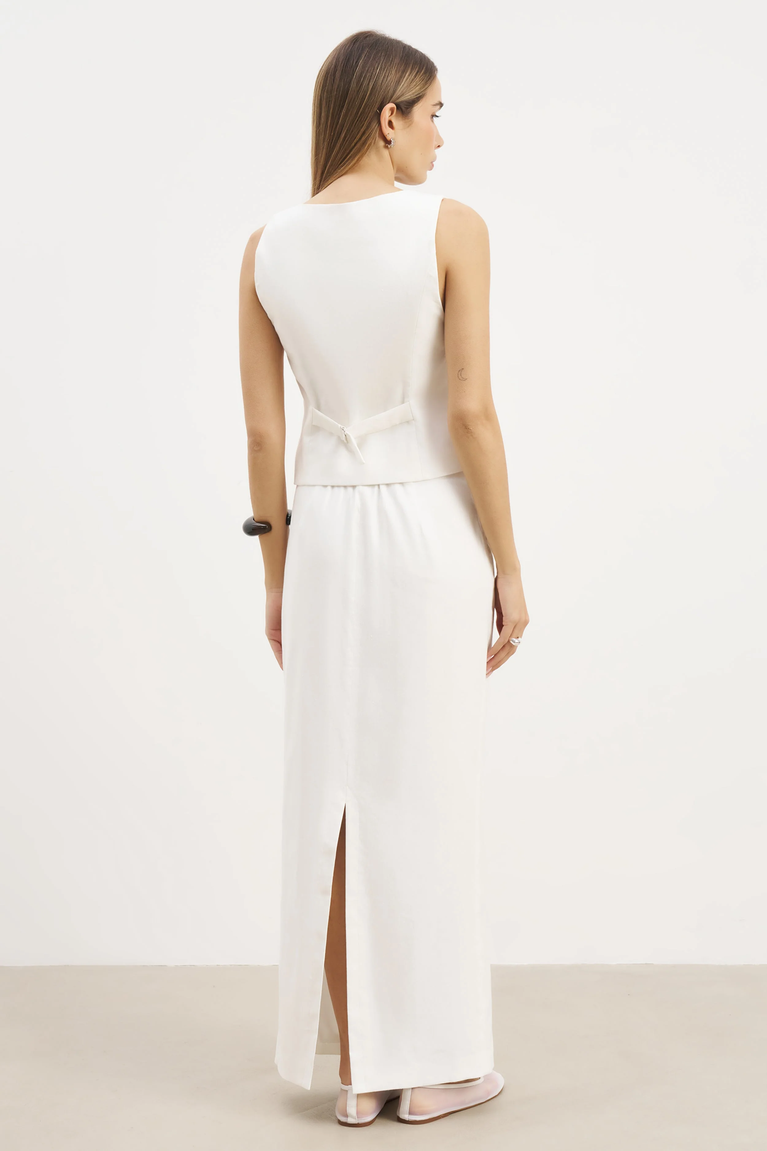 Mid Rise Linen Maxi Skirt - White - Image 6