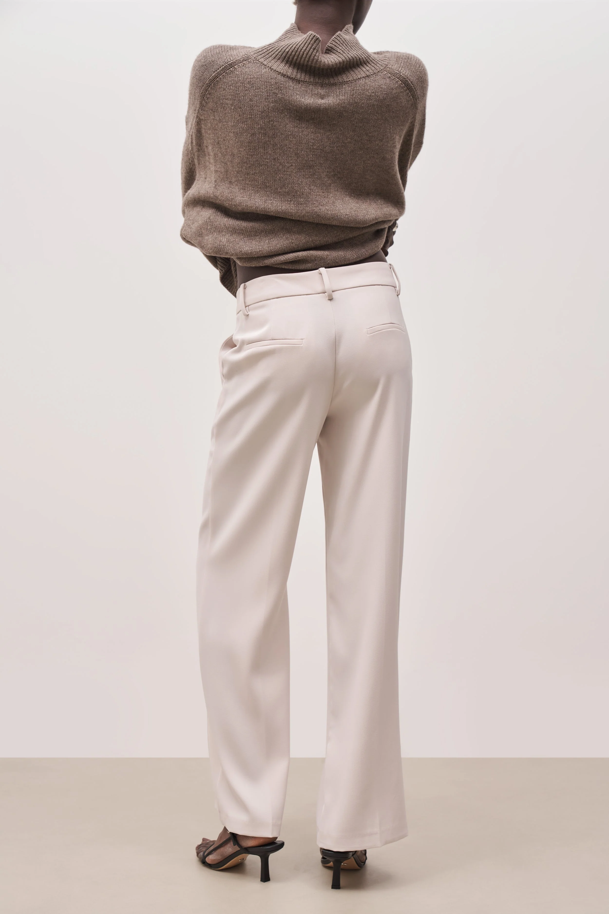 Mid Rise Wide Leg Trousers - Ecru - Image 2