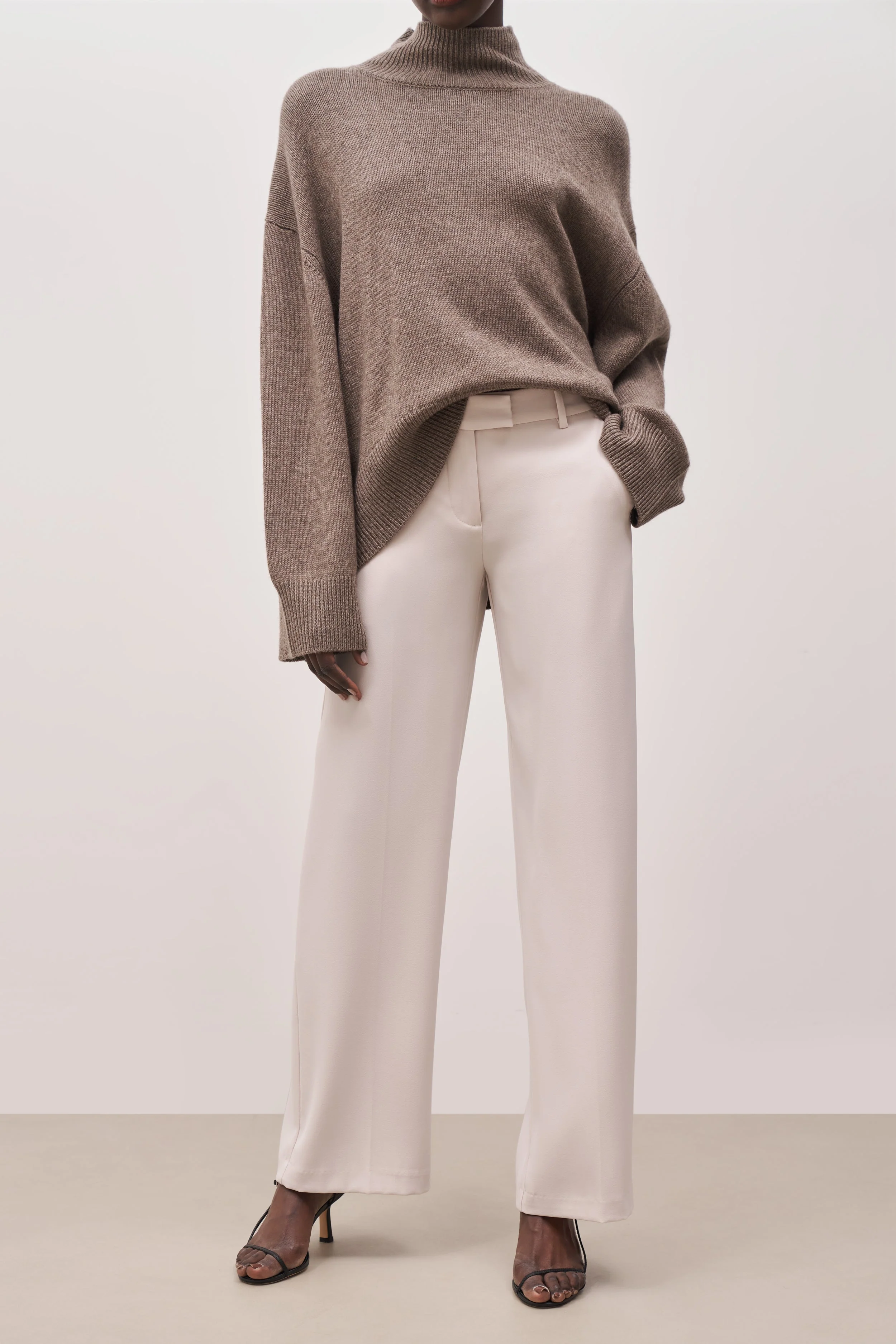 Mid Rise Wide Leg Trousers - Ecru - Image 3