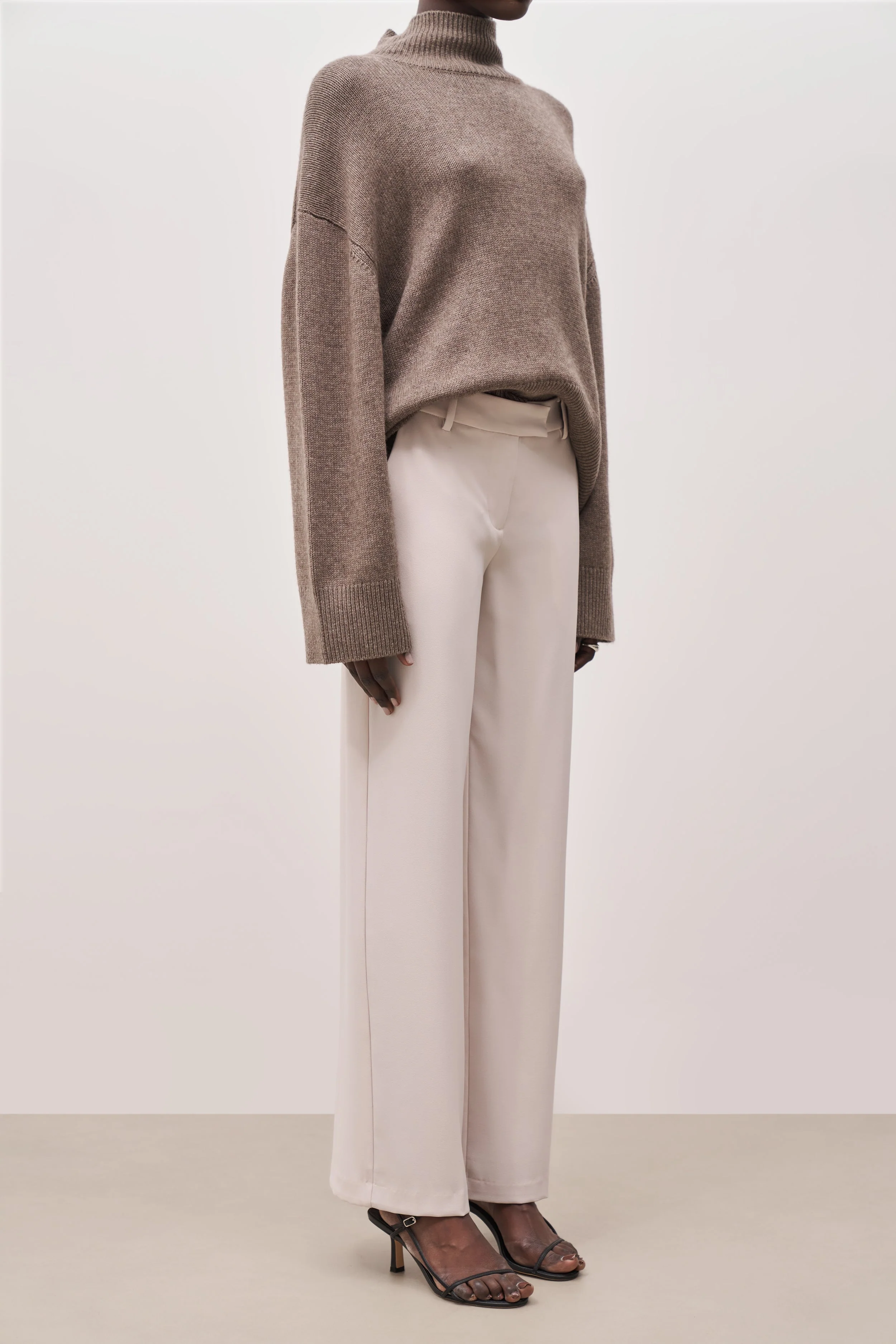 Mid Rise Wide Leg Trousers - Ecru - Image 4
