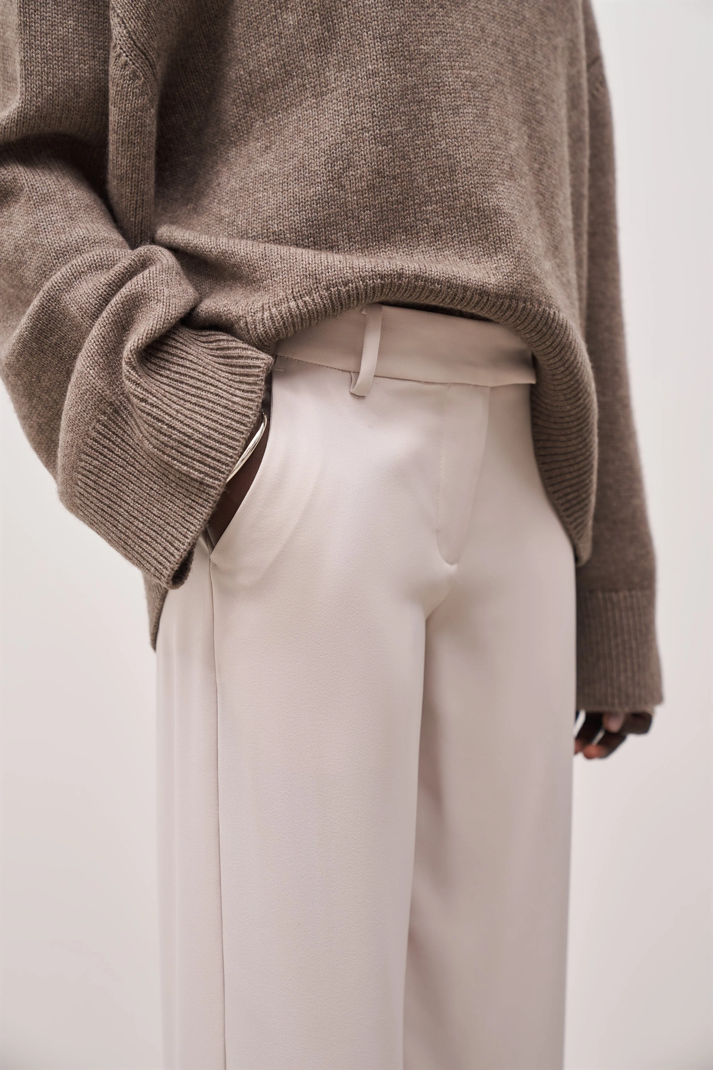 Mid Rise Wide Leg Trousers - Ecru - Image 5