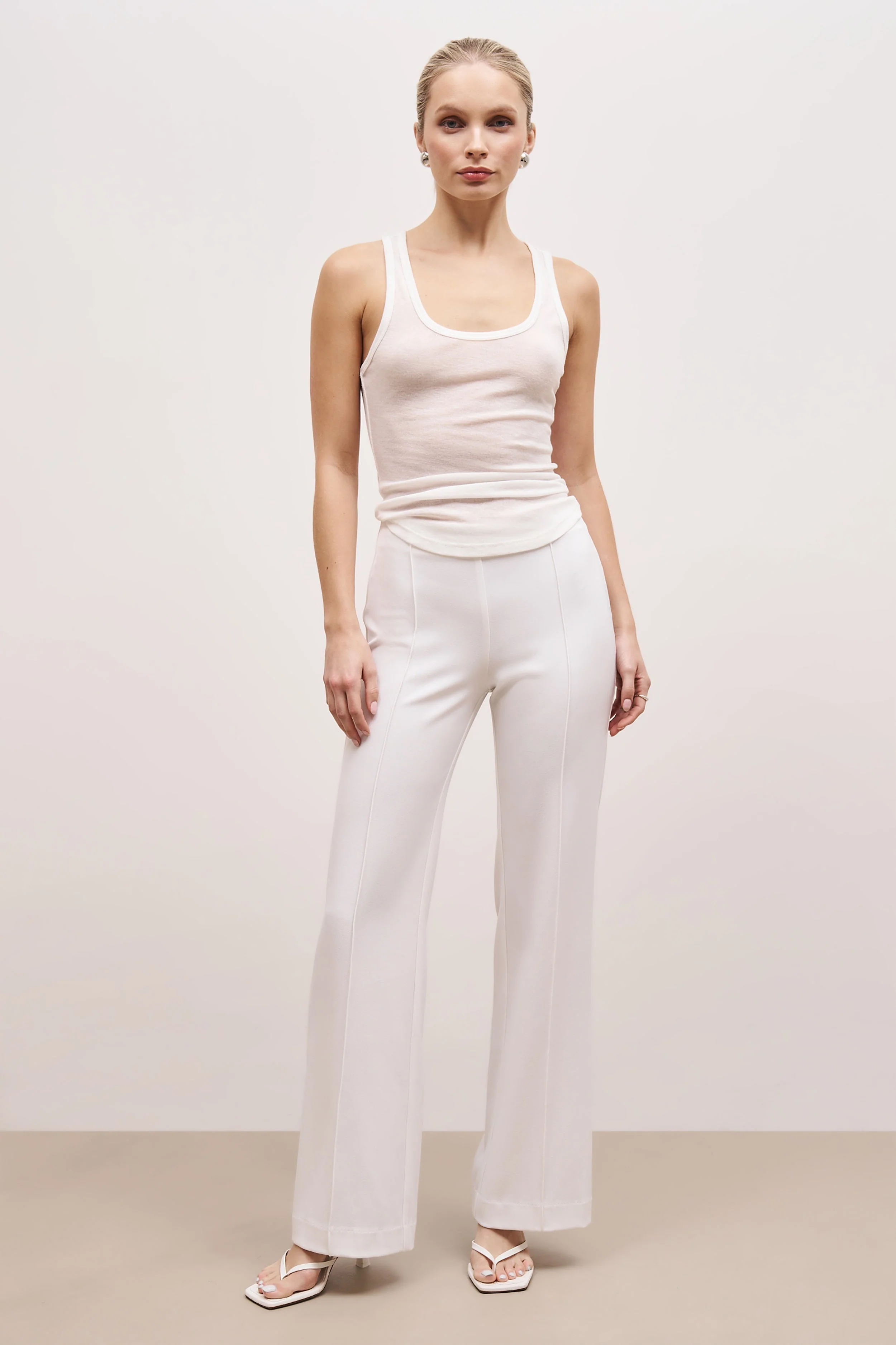 Pin Tuck Tailored Straight Leg Trousers - White - Image 3