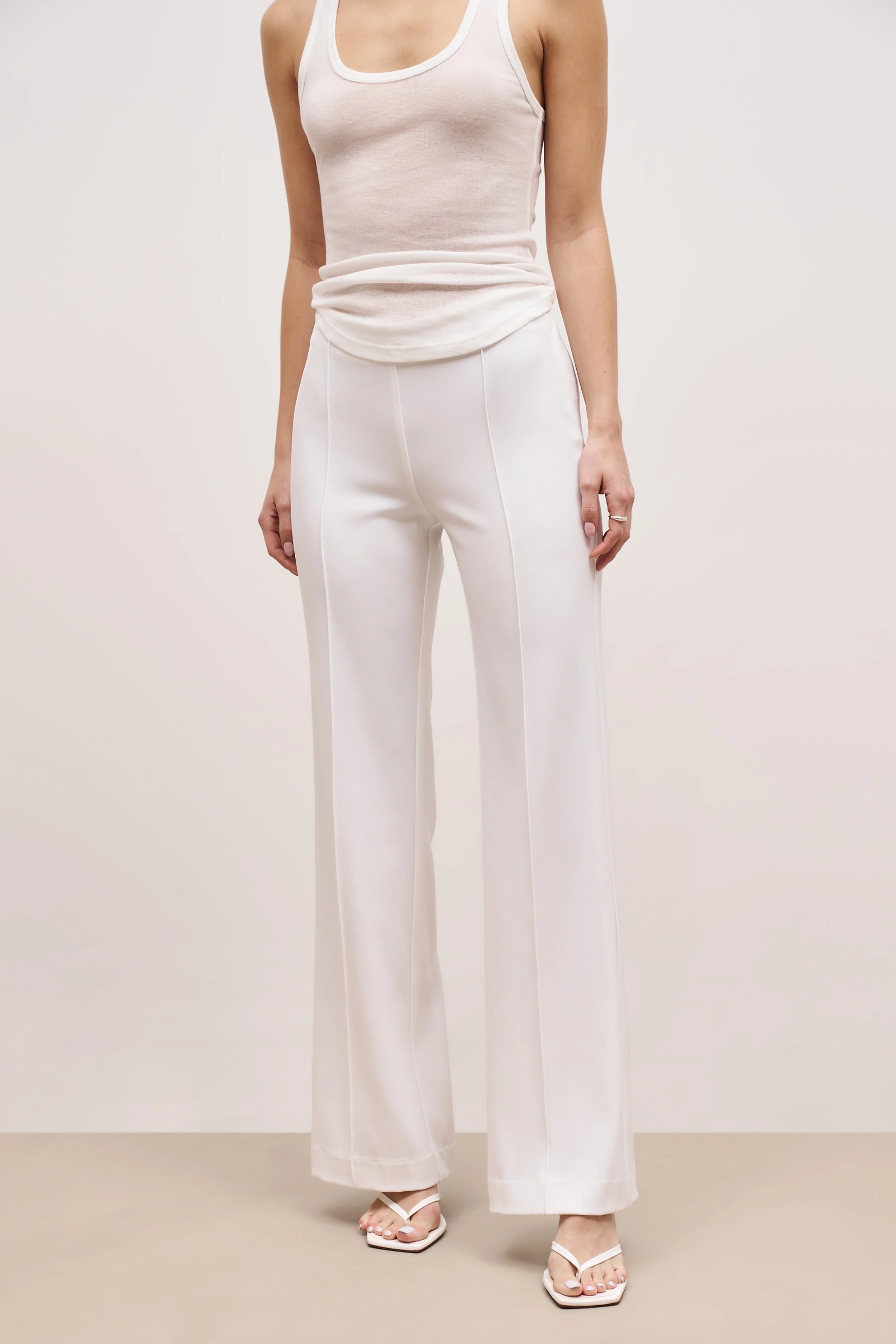 Pin Tuck Tailored Straight Leg Trousers - White - Image 4