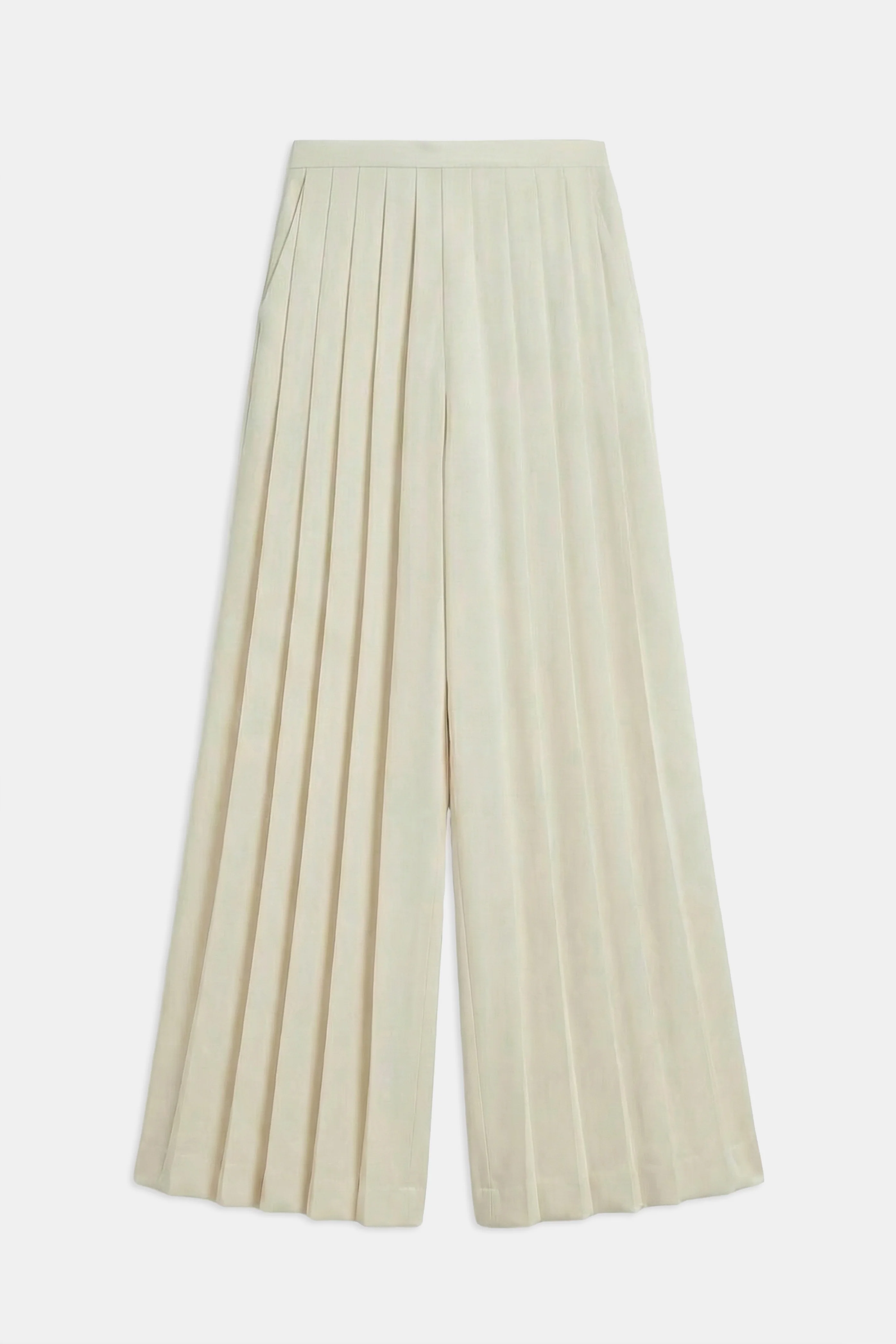 Pleated Satin Palazzo Trousers - Cream - Image 8