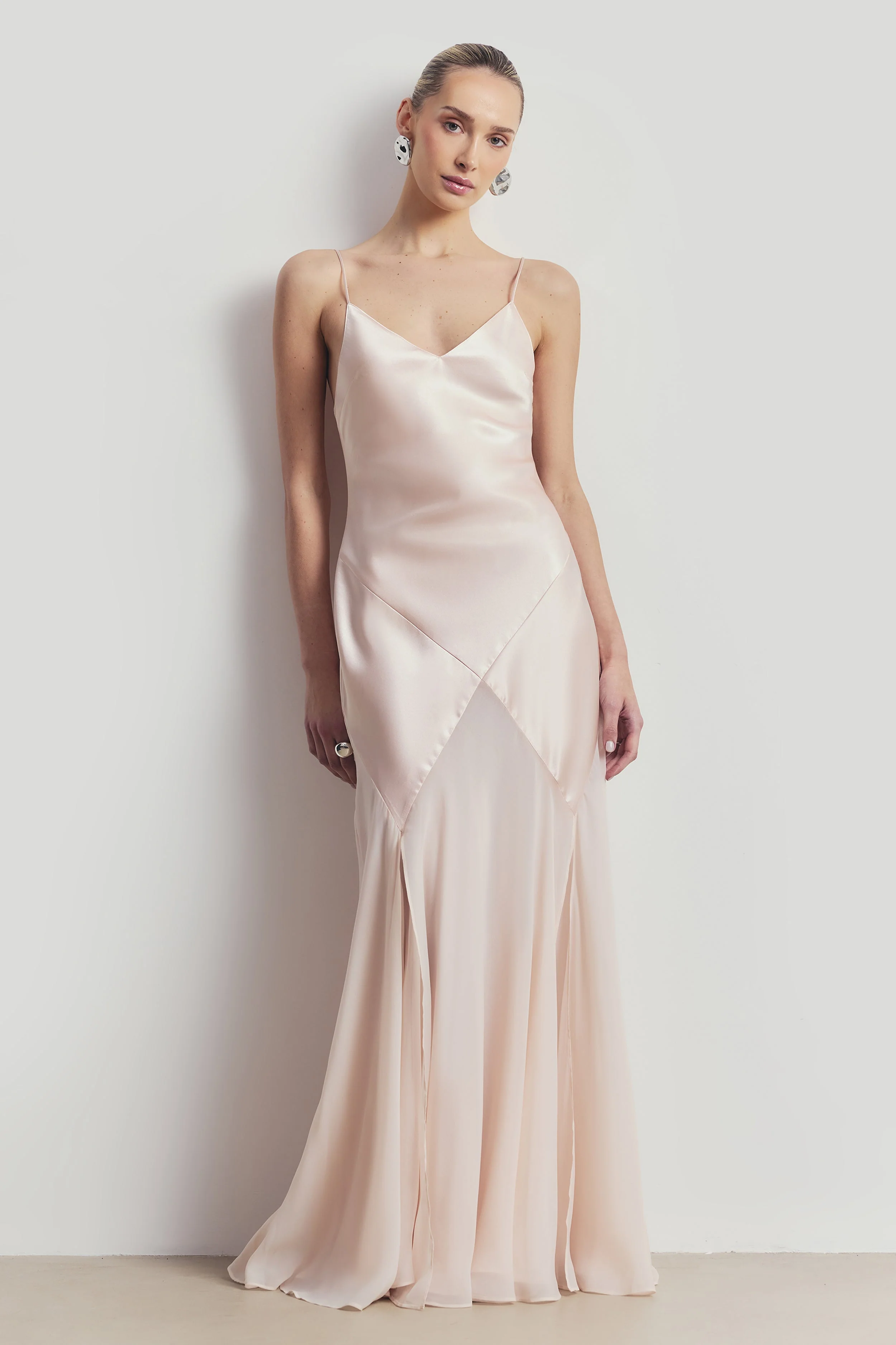 Plunging Satin Handkerchief Hem Gown - Blossom - Image 6