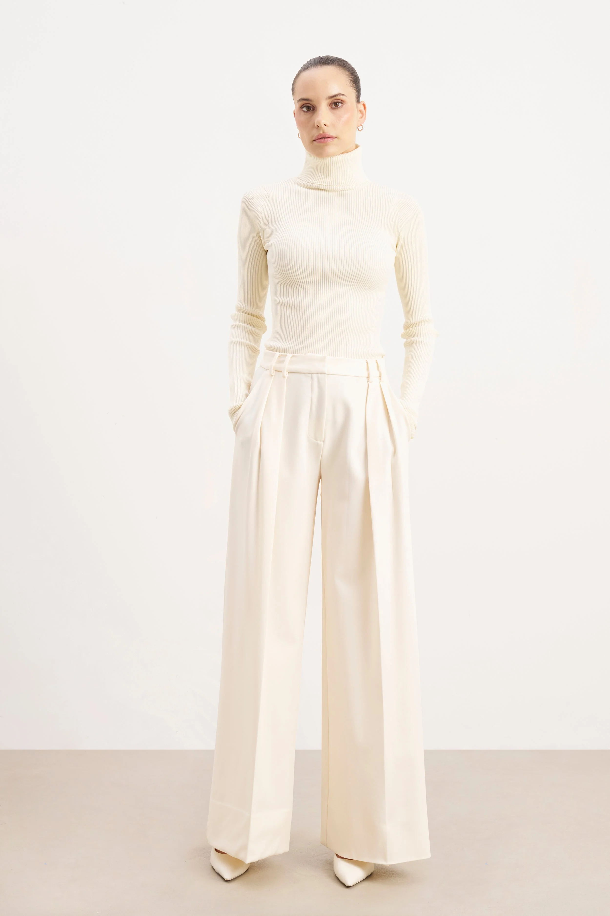 Ribbed Knit Turtleneck Jumper - Cream - Image 2