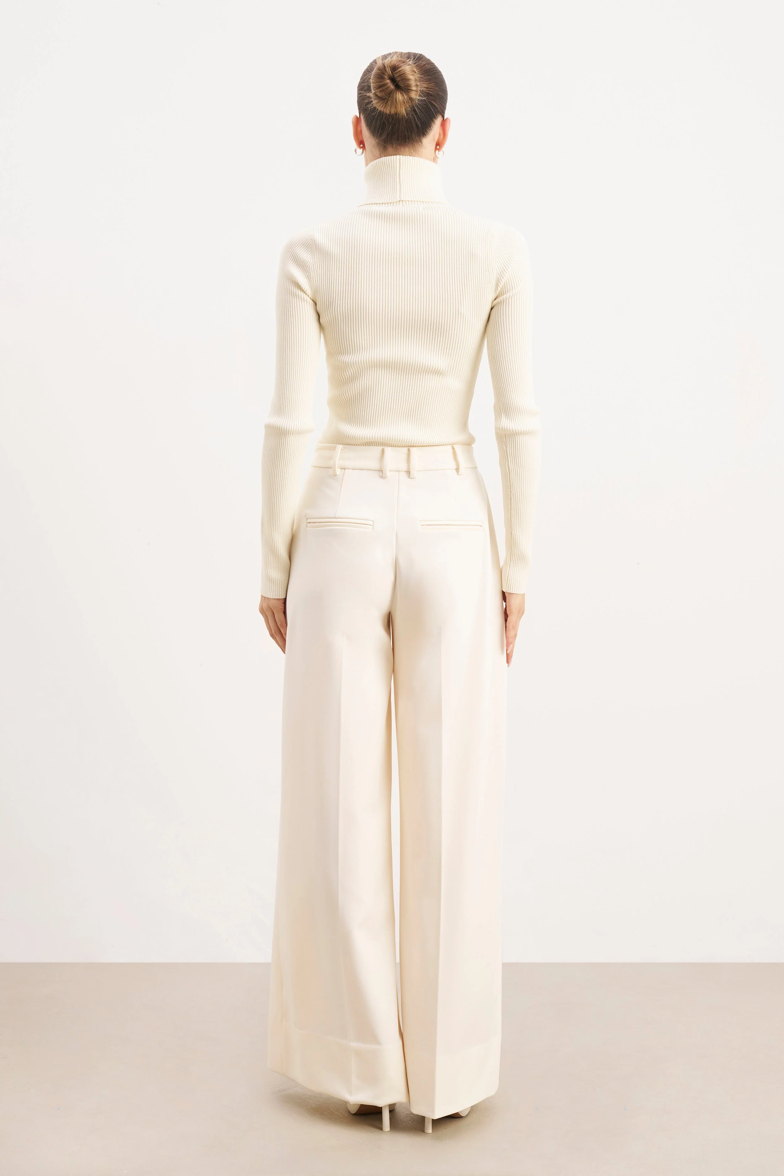 Ribbed Knit Turtleneck Jumper - Cream - Image 8