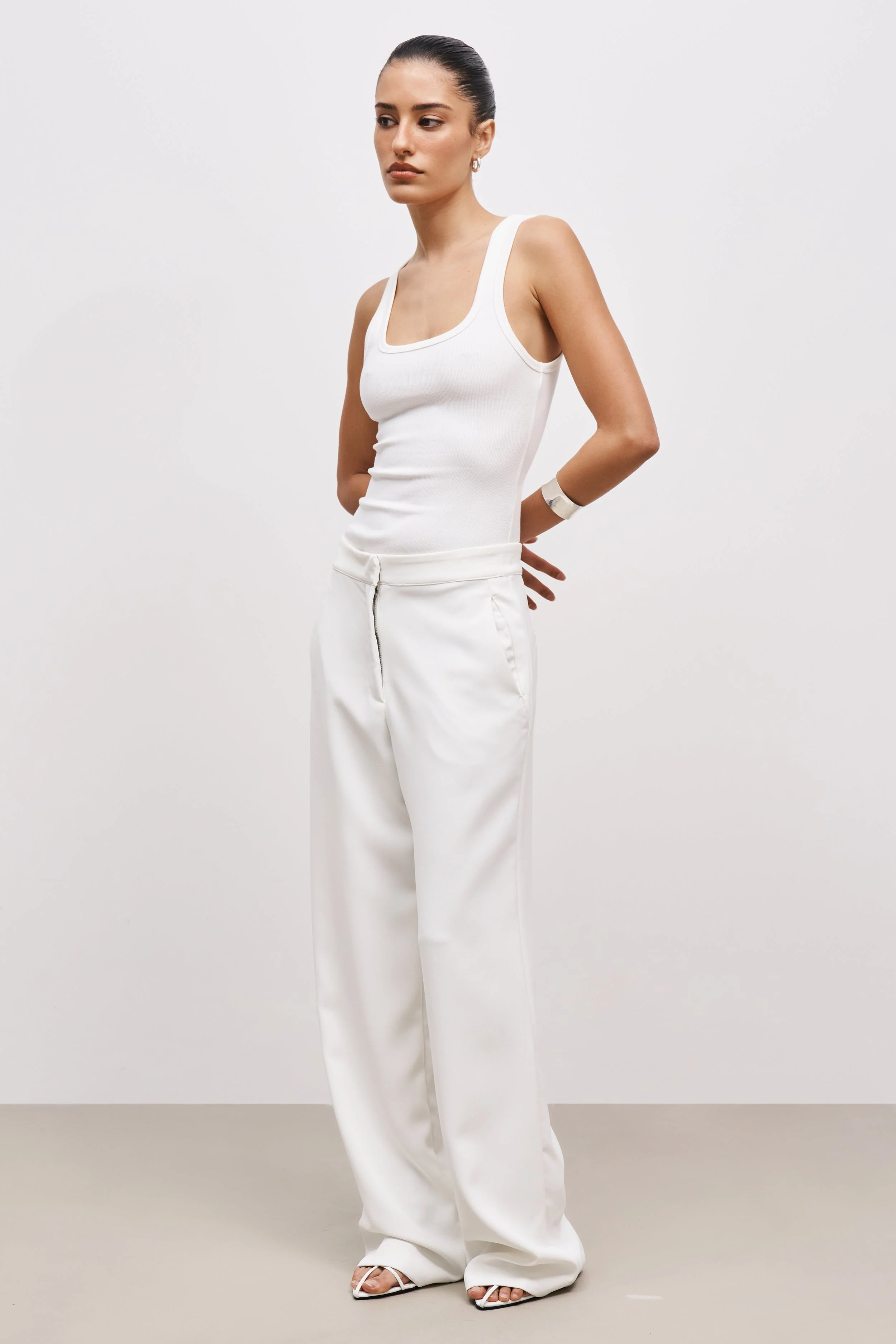 Ribbed Scoop Neck Vest - Ivory - Image 3