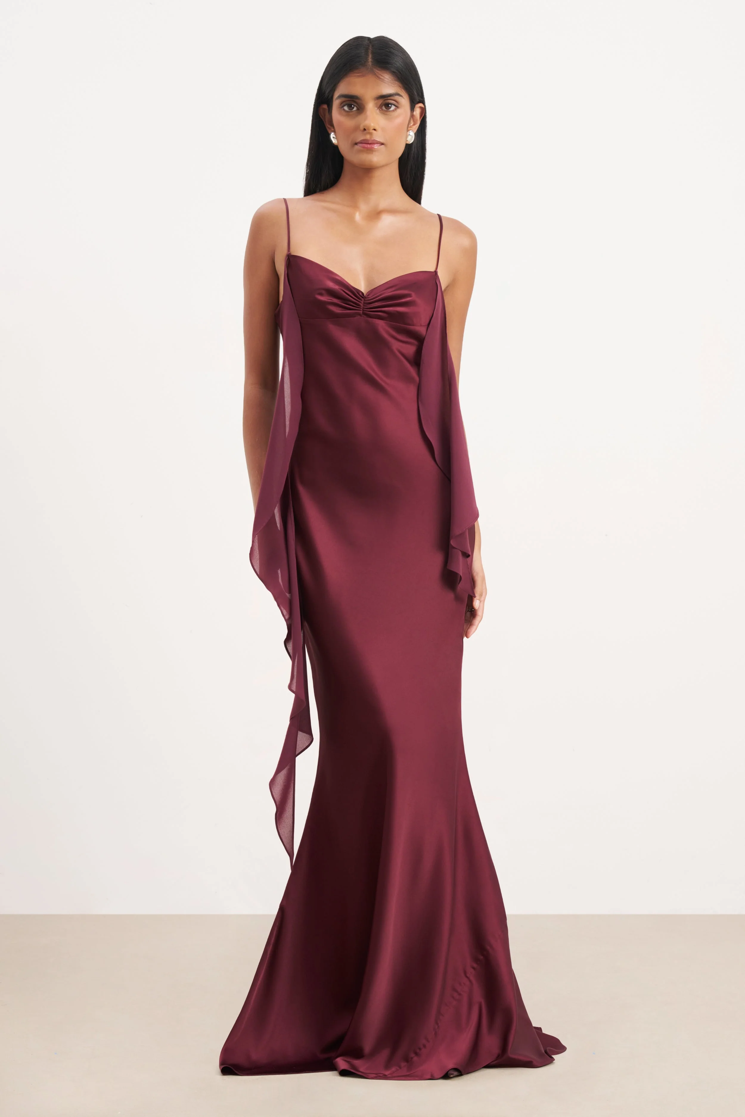 Ruched Bust Satin Slip Dress - Mulberry