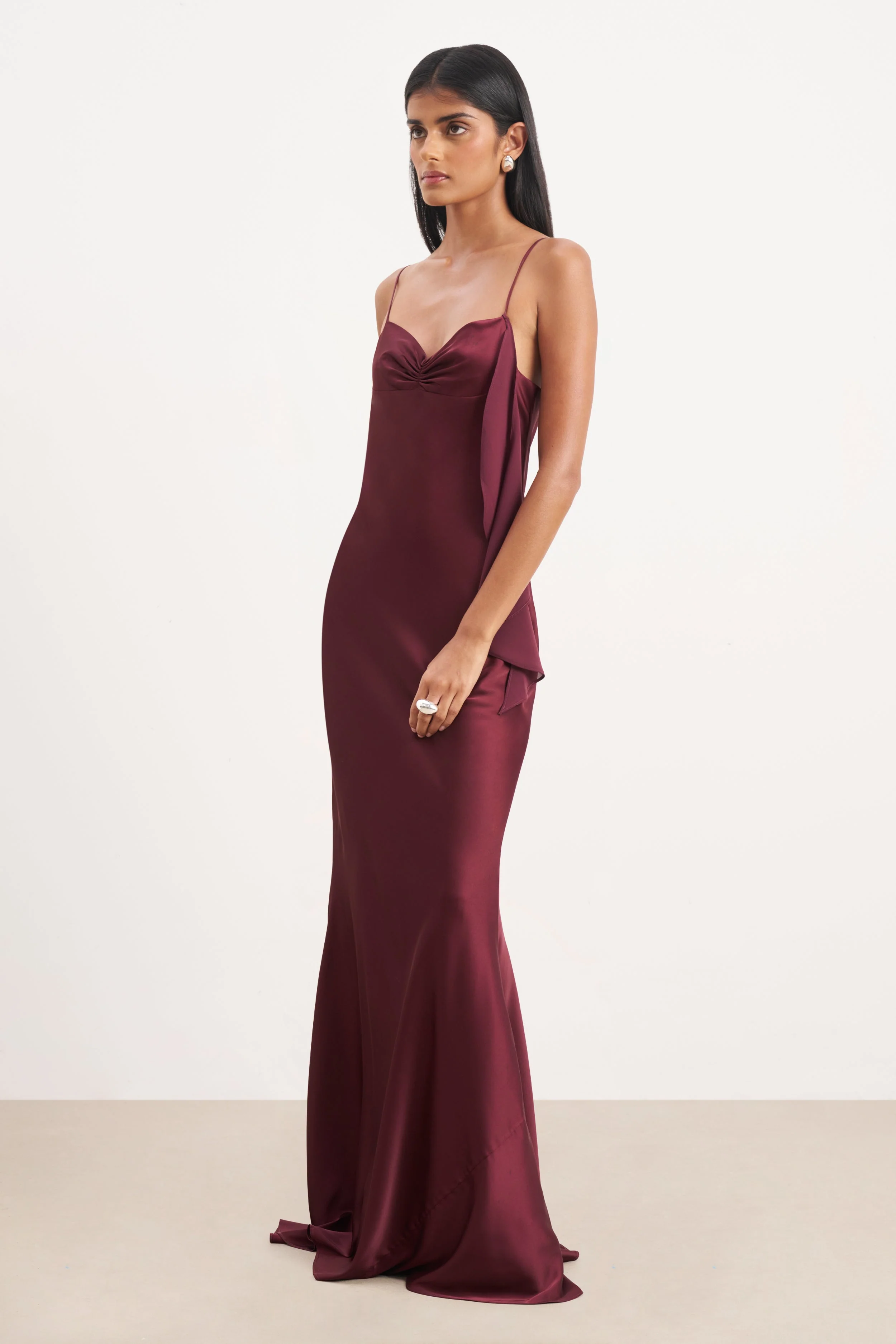 Ruched Bust Satin Slip Dress - Mulberry - Image 6