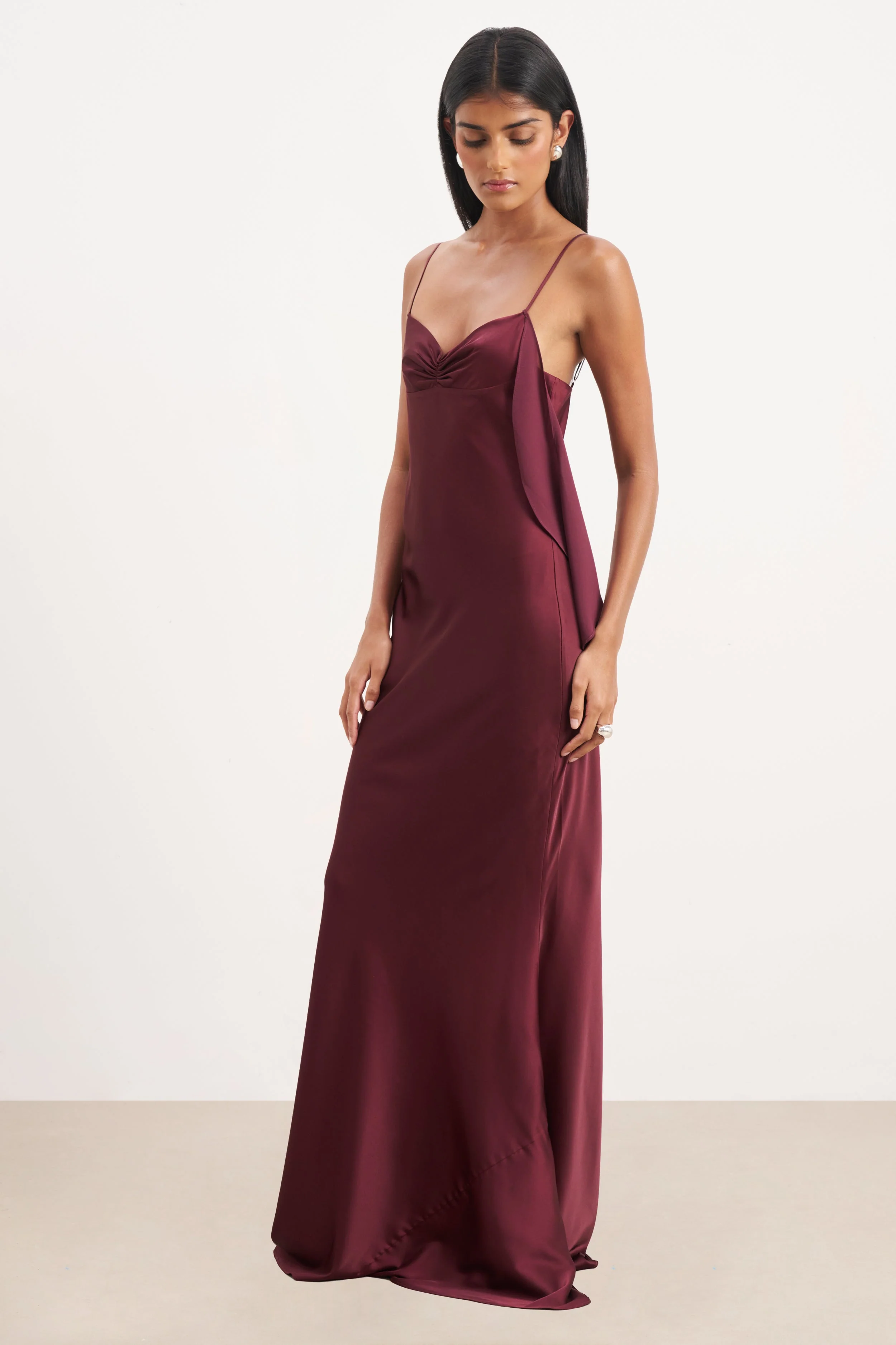 Ruched Bust Satin Slip Dress - Mulberry - Image 8