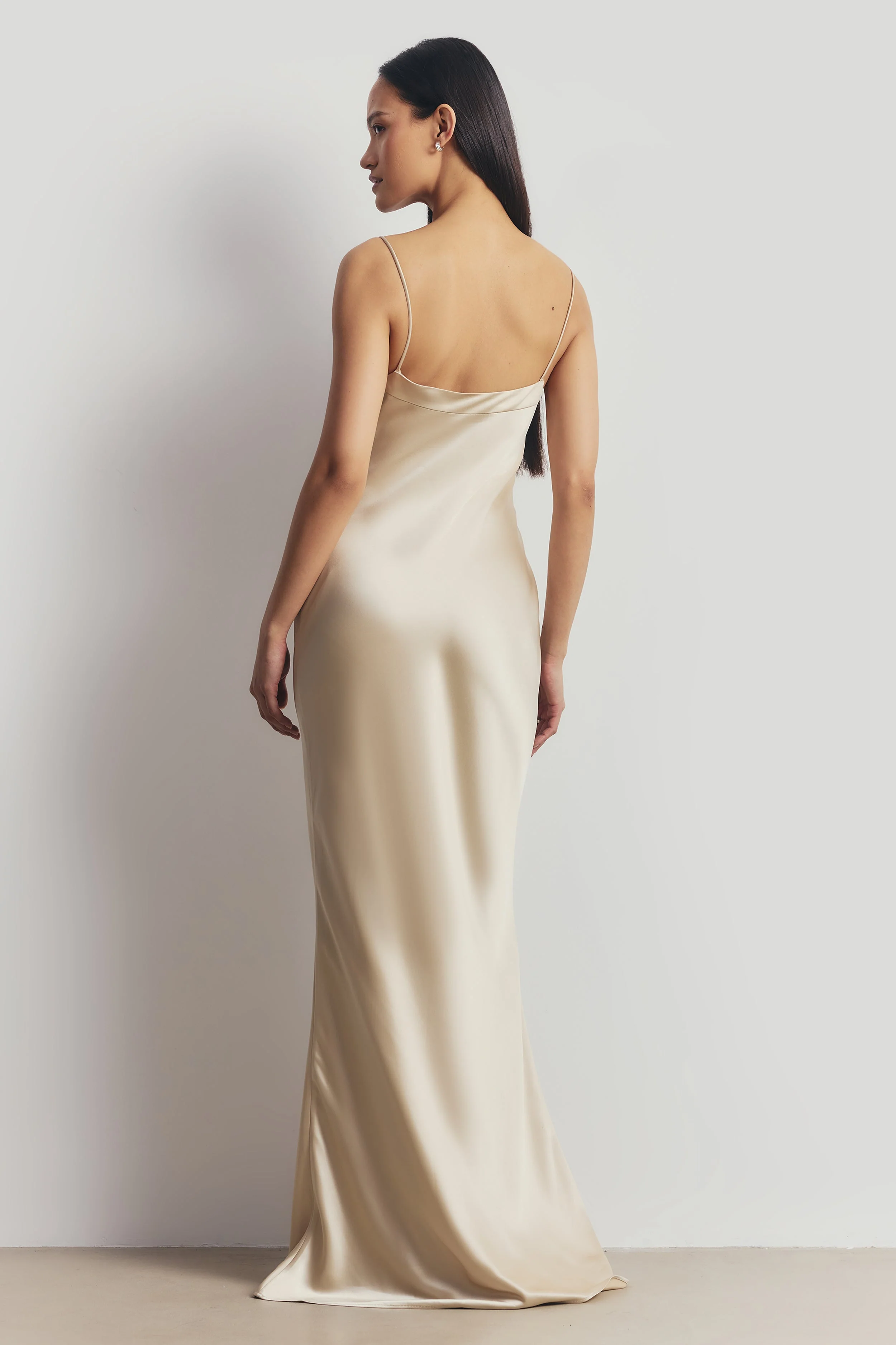 Satin 90's Slip Dress with Bow Detail - Champagne - Image 2