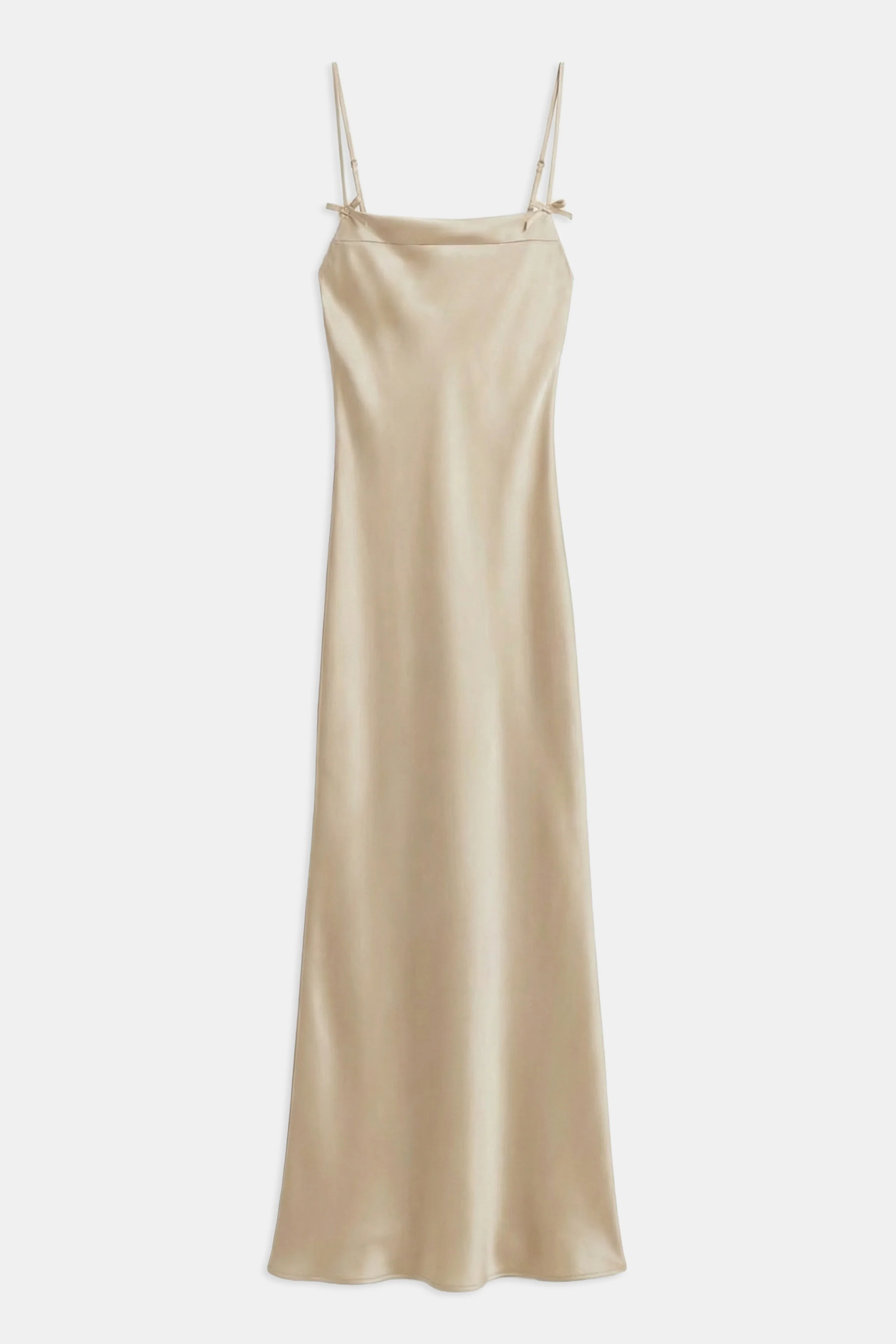 Satin 90's Slip Dress with Bow Detail - Champagne - Image 8
