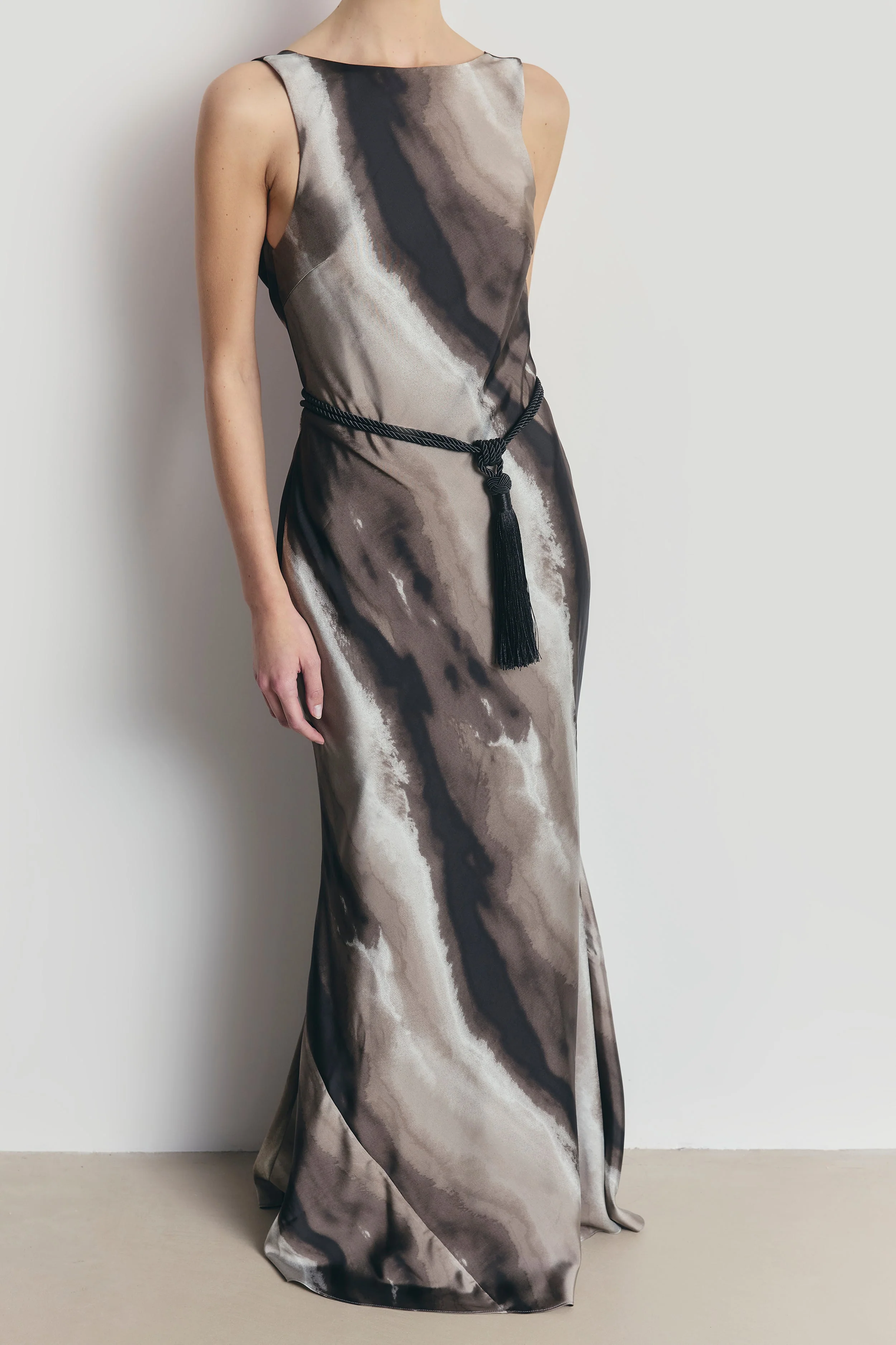 Satin Backless Cowl Maxi Dress - Sage Marble - Image 3