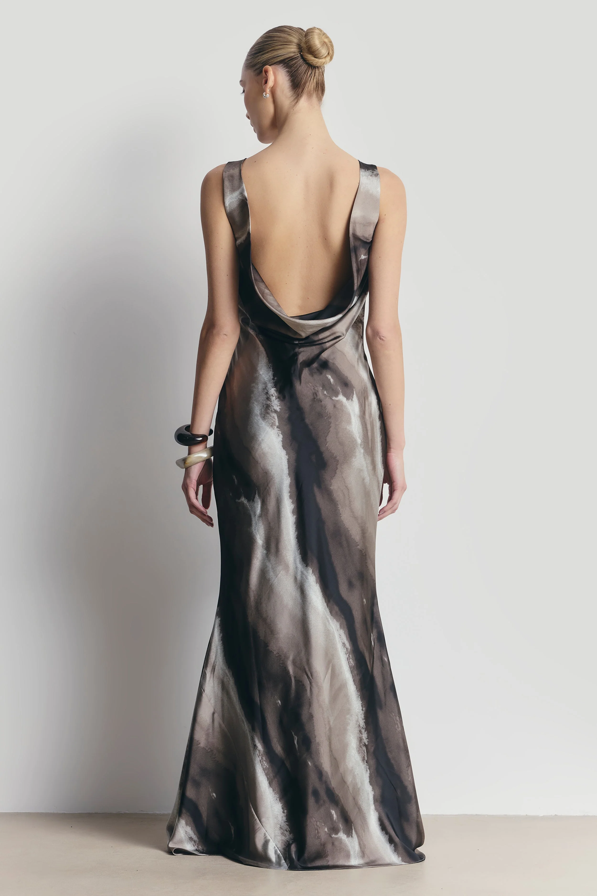 Satin Backless Cowl Maxi Dress - Sage Marble - Image 7