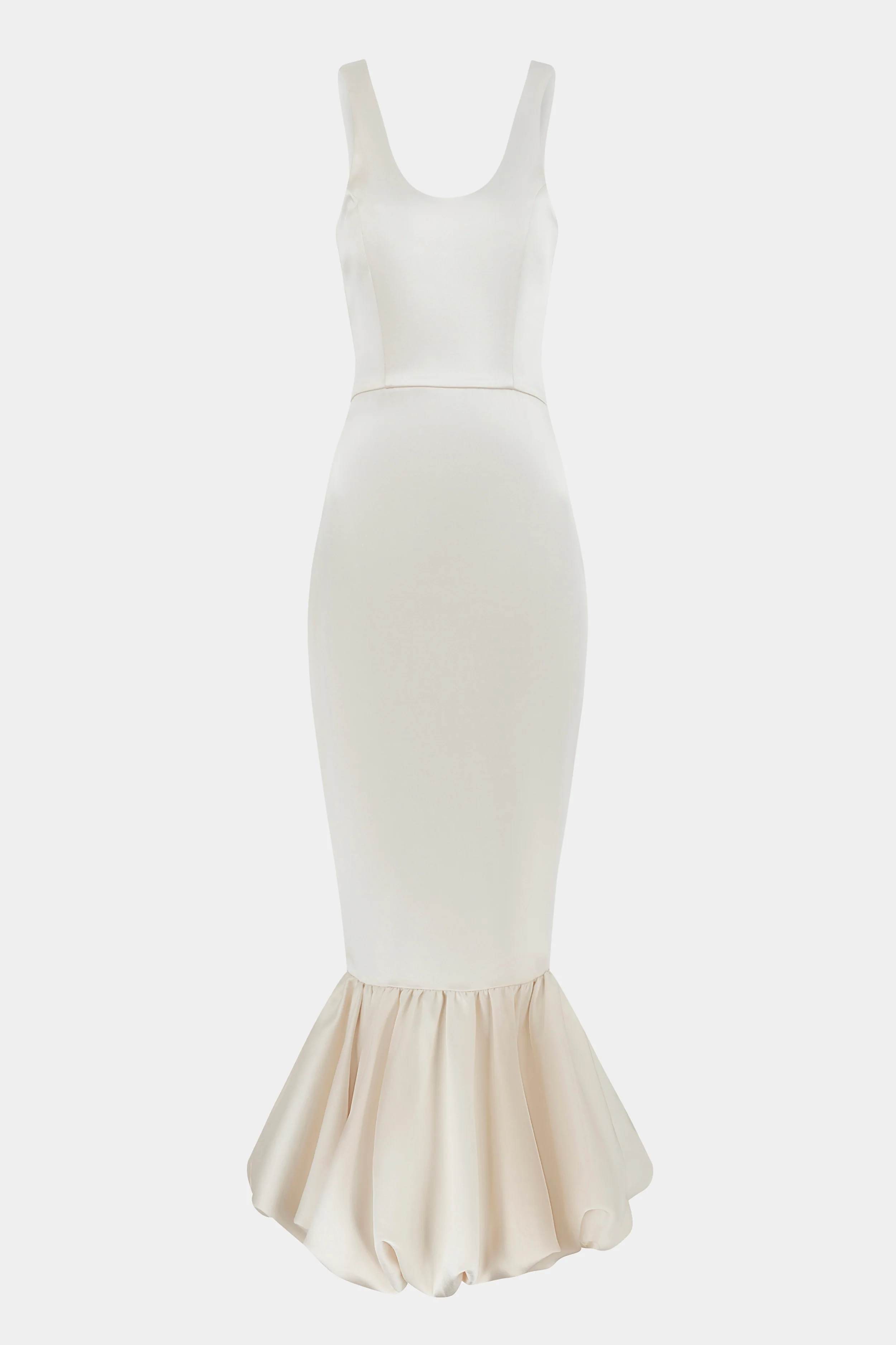 Satin Bubble Hem Midi Dress - Cream - Image 11