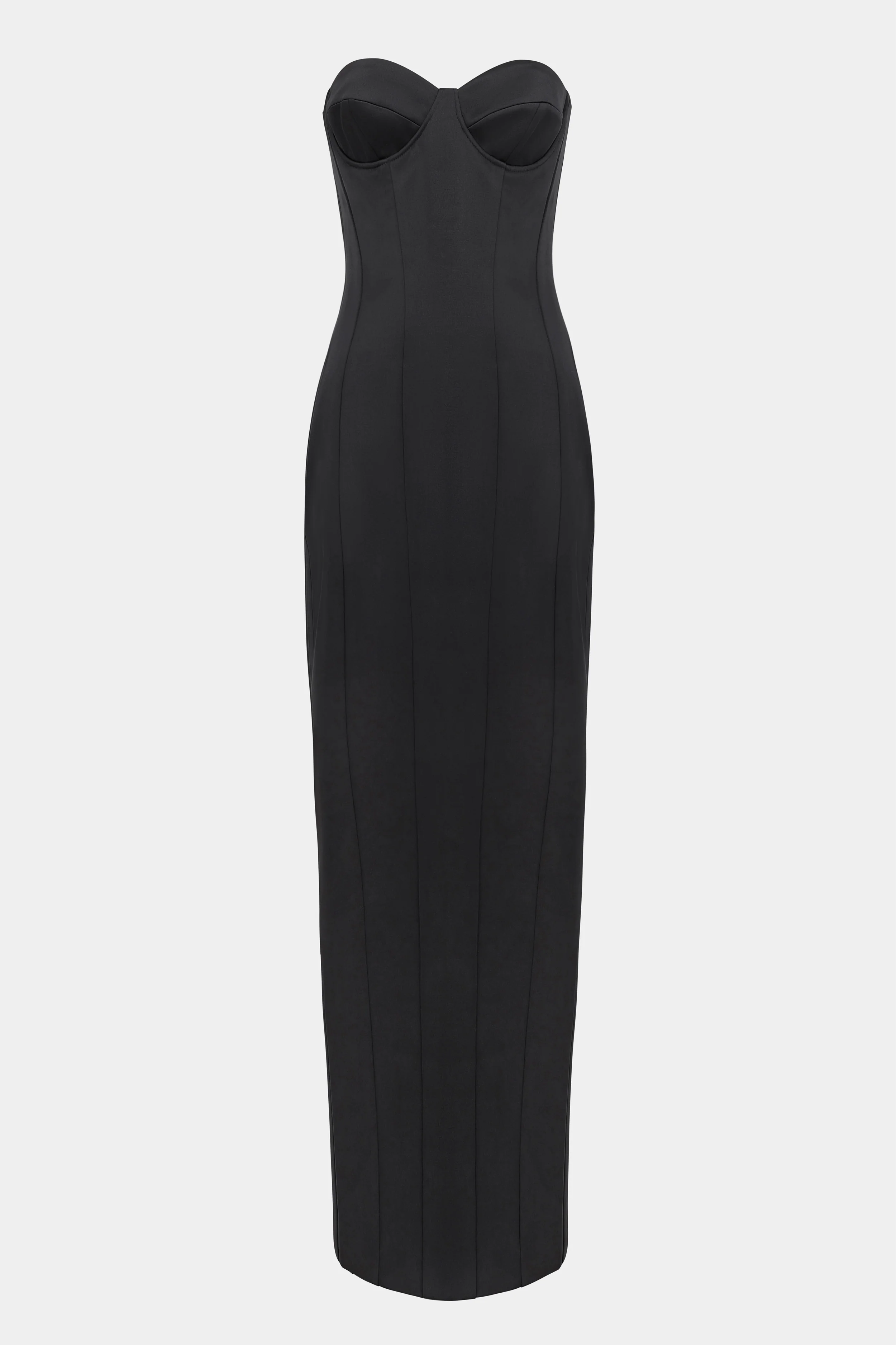 Satin Column Corset Maxi Dress - Black - Image 10