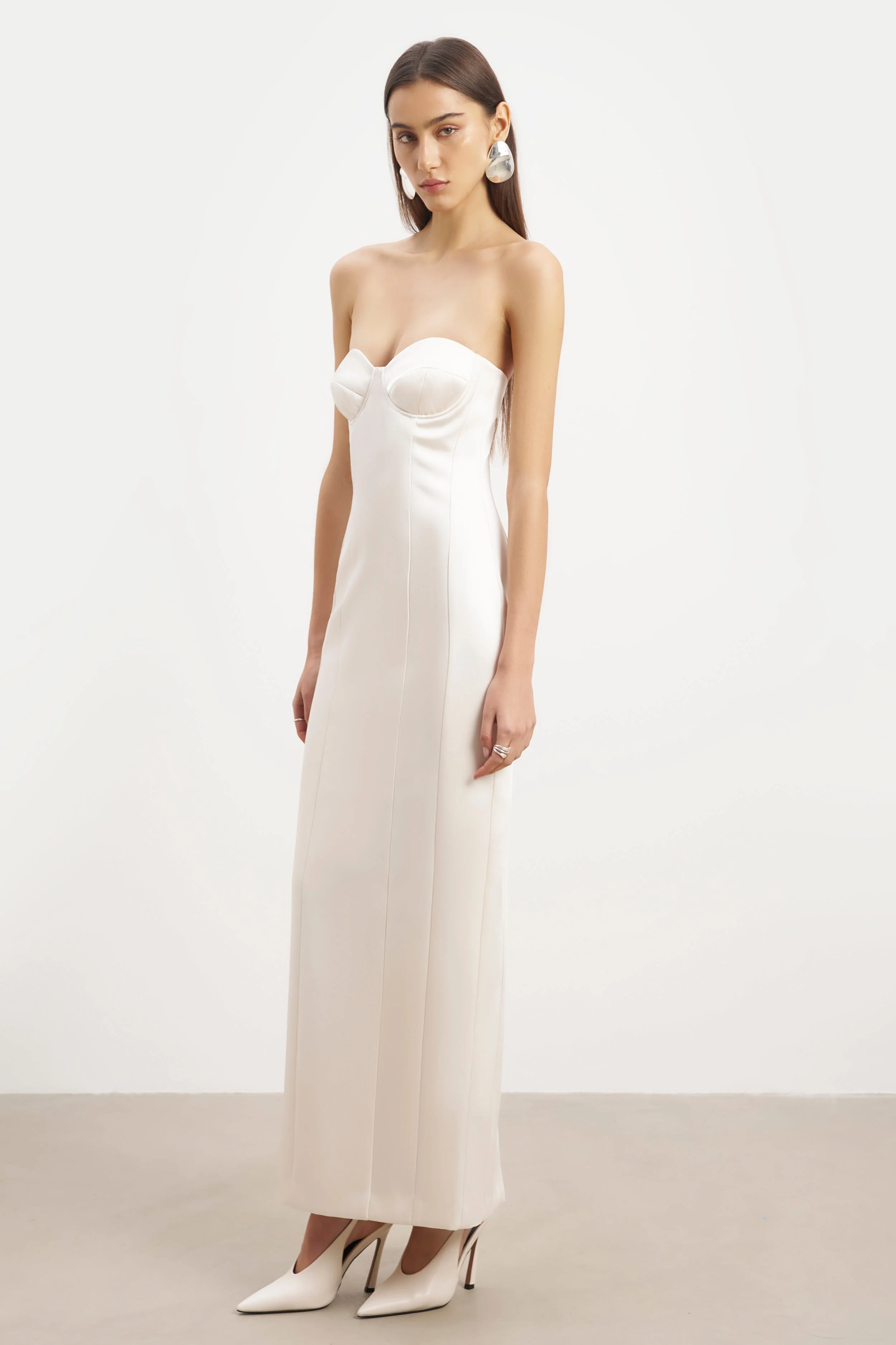 Satin Column Corset Maxi Dress - Cream - Image 3