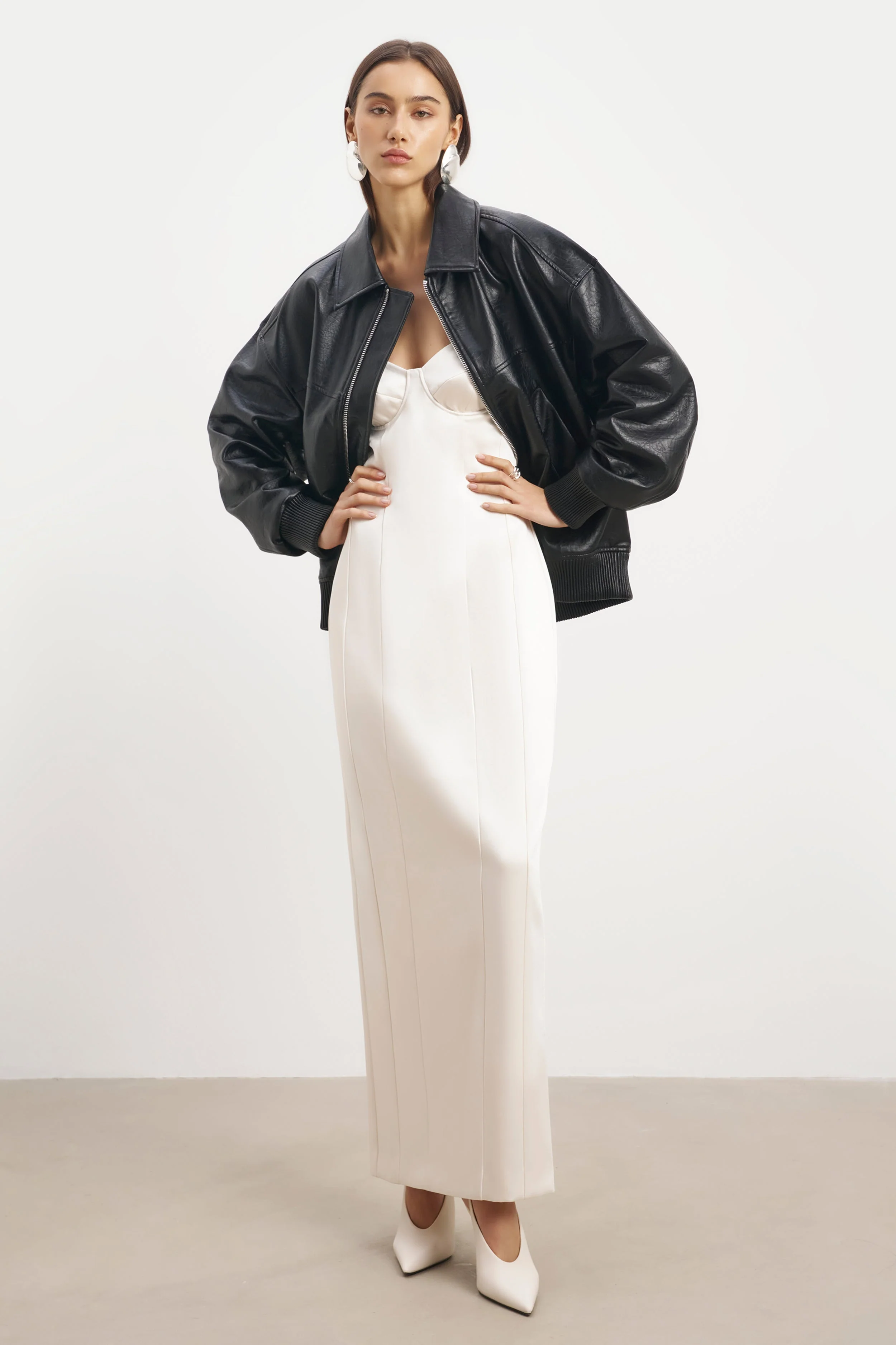 Satin Column Corset Maxi Dress - Cream - Image 6