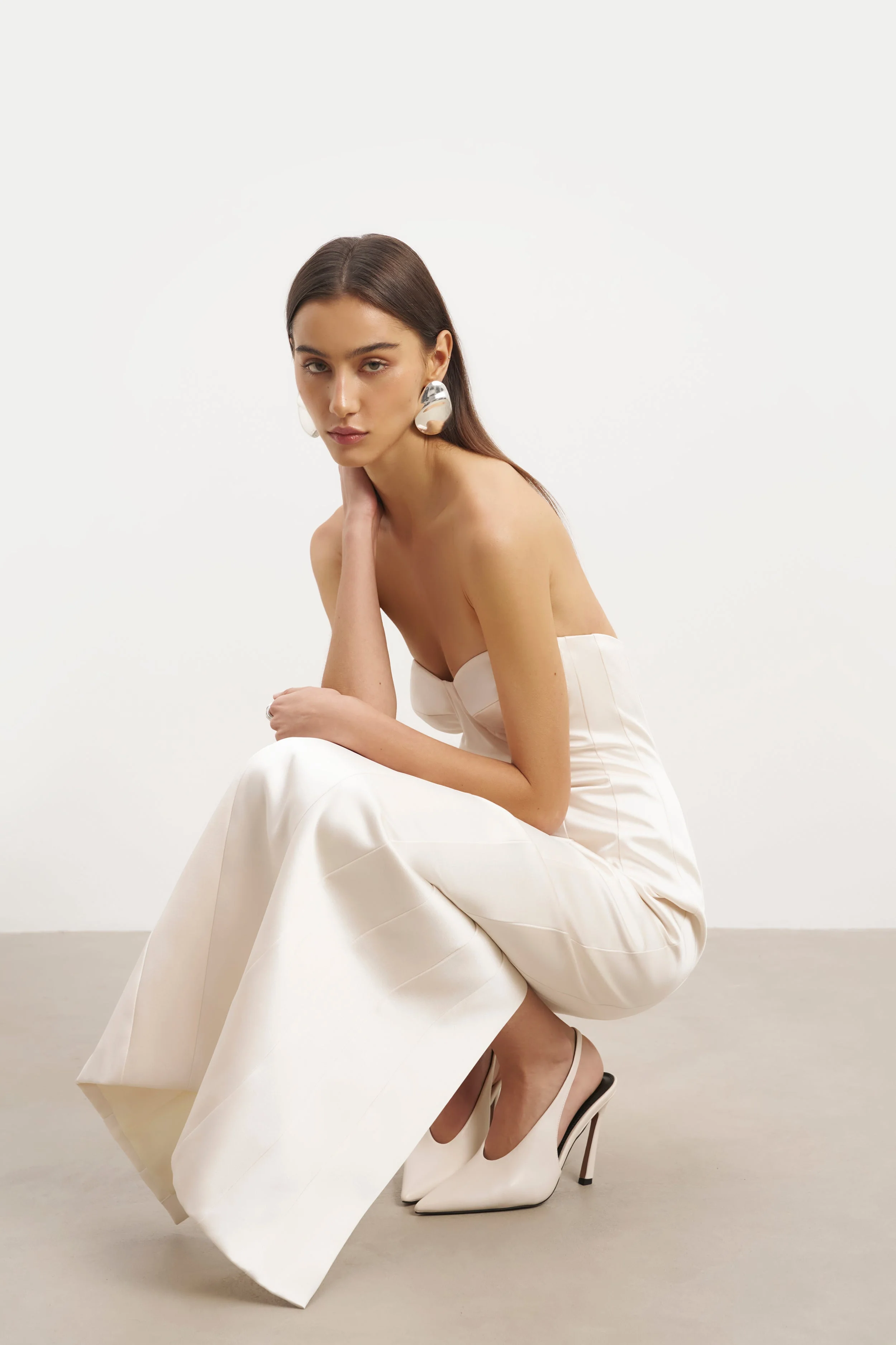 Satin Column Corset Maxi Dress - Cream - Image 7