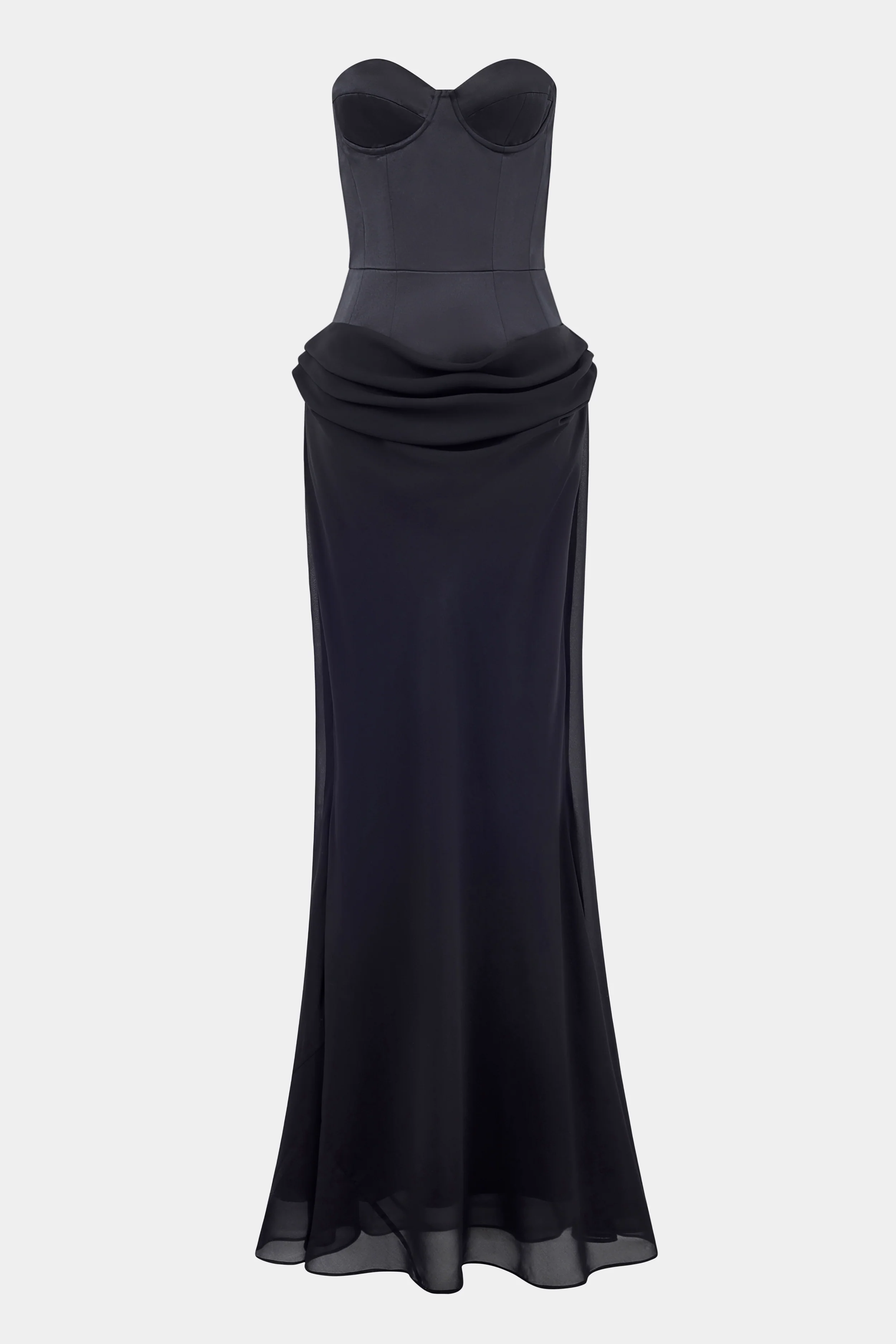 Satin Corset Gown with Draped Hip - Black - Image 10