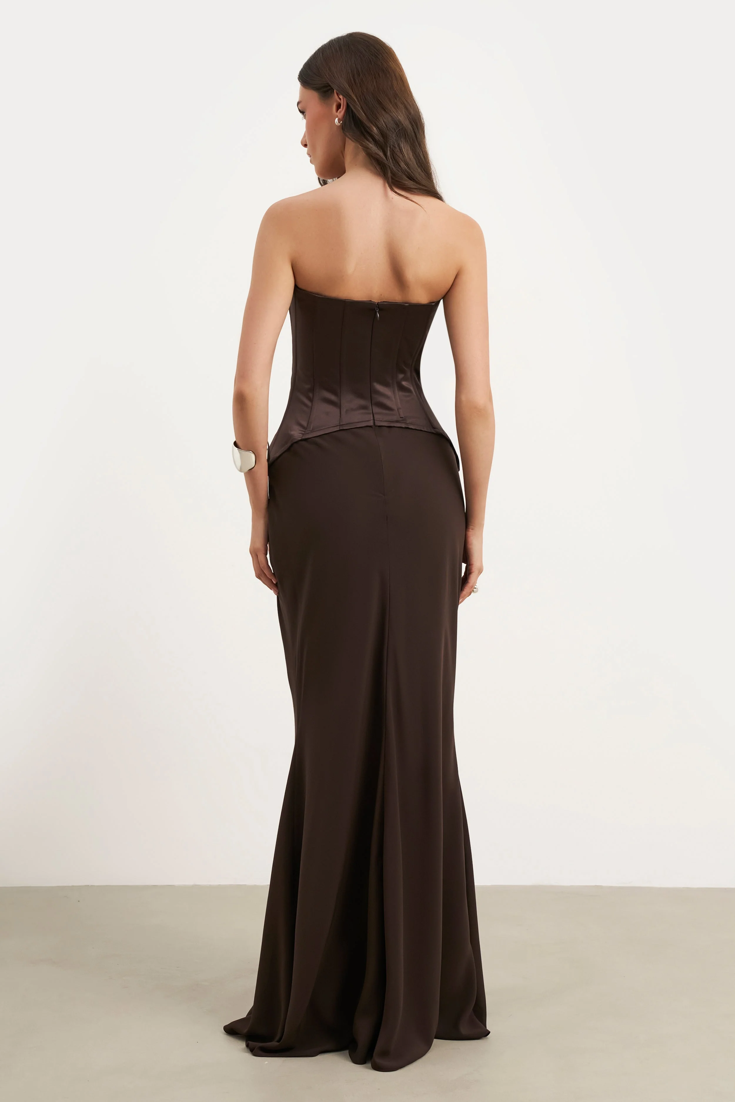 Satin Corset Gown with Sweetheart Neckline - Carob - Image 2