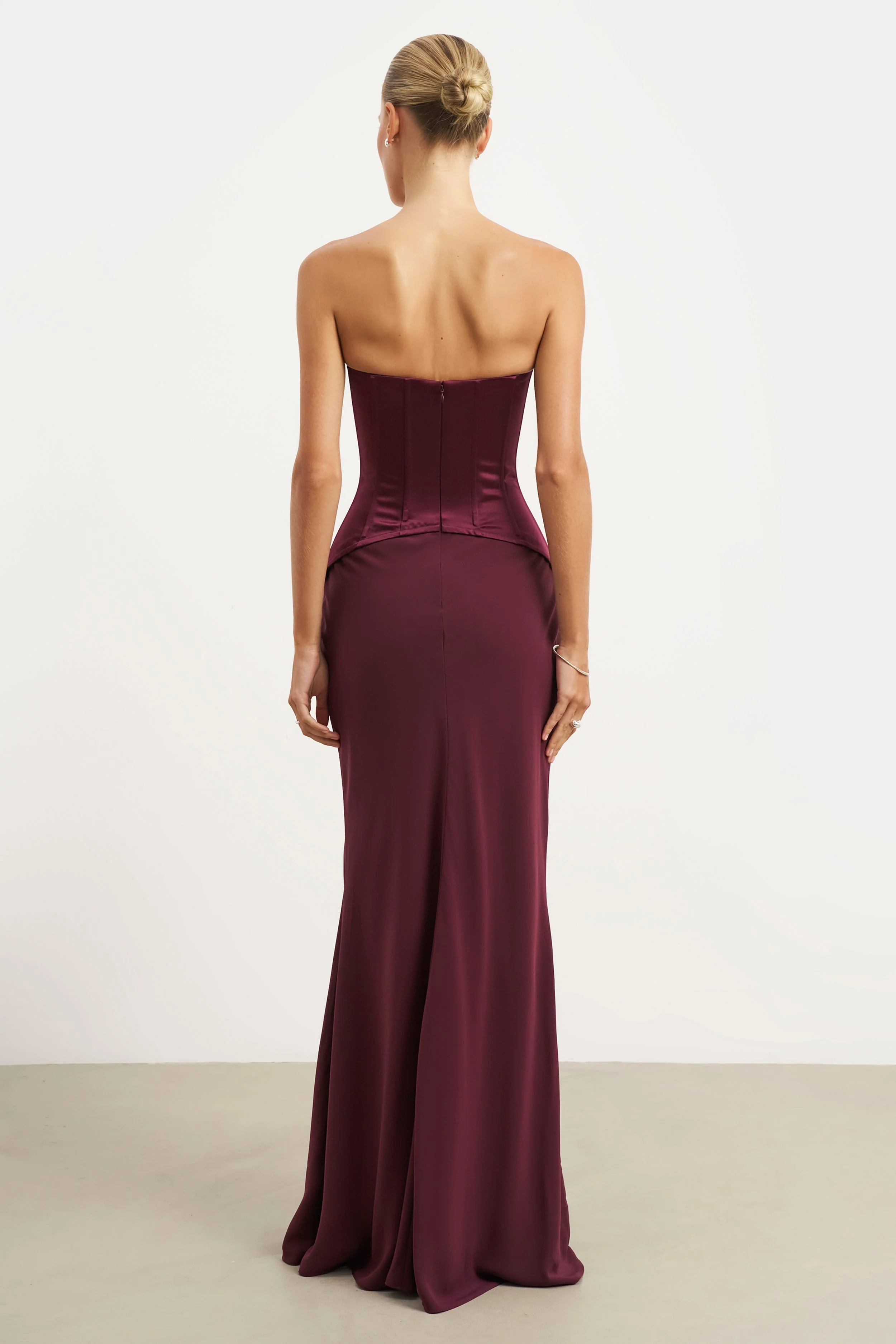 Satin Corset Gown with Sweetheart Neckline - Mulberry - Image 2