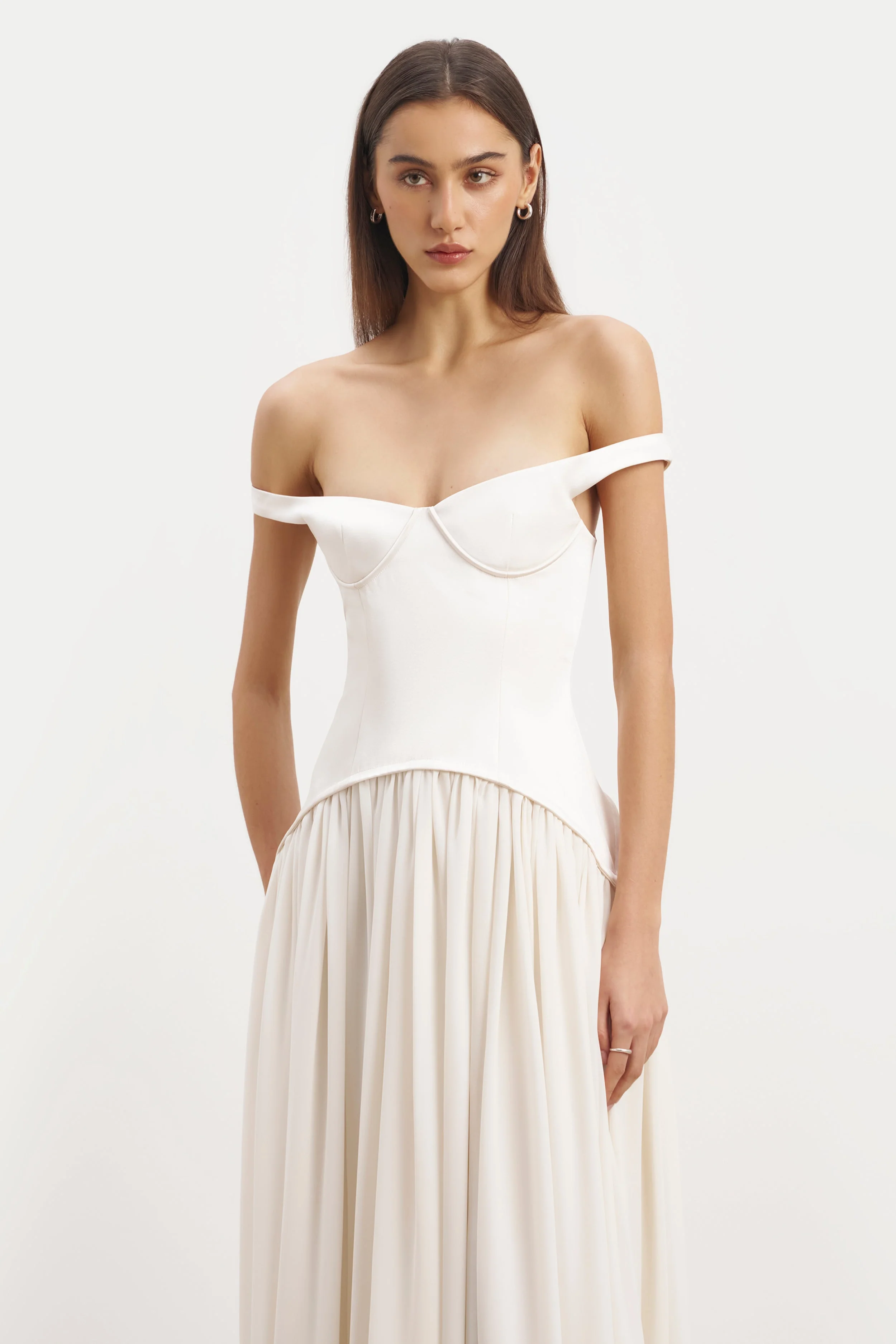 Satin Corset Off Shoulder Gown - Cream - Image 5
