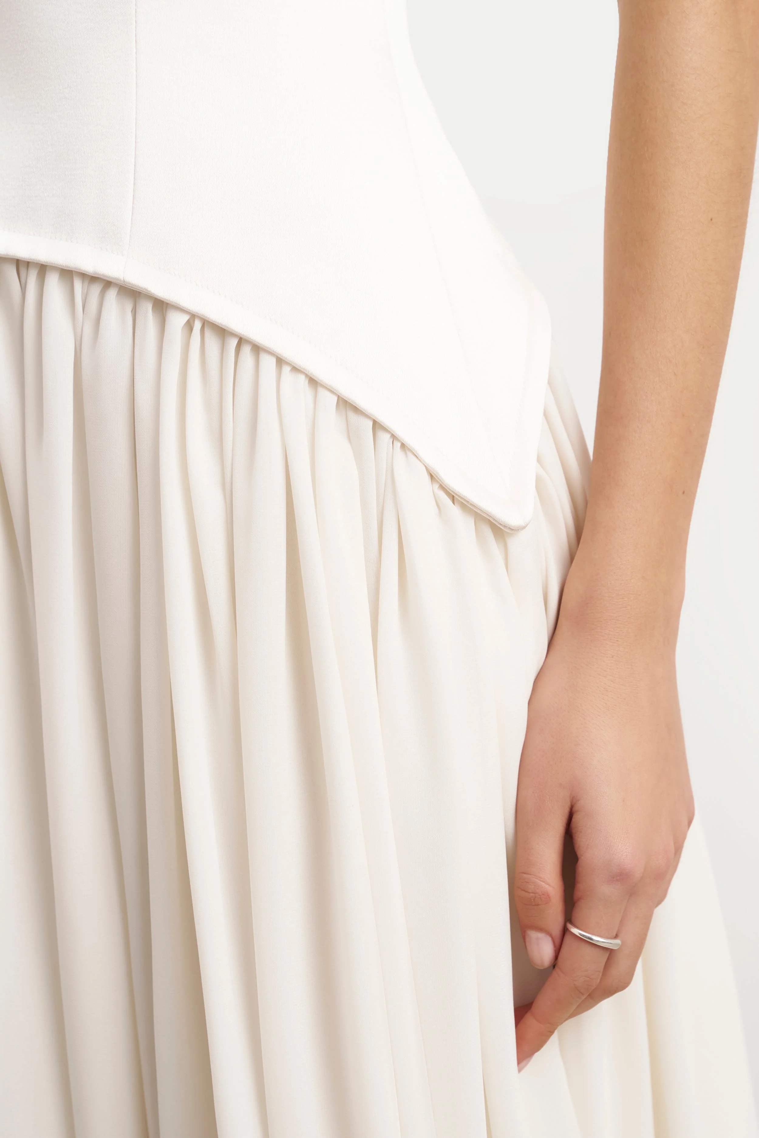 Satin Corset Off Shoulder Gown - Cream - Image 8