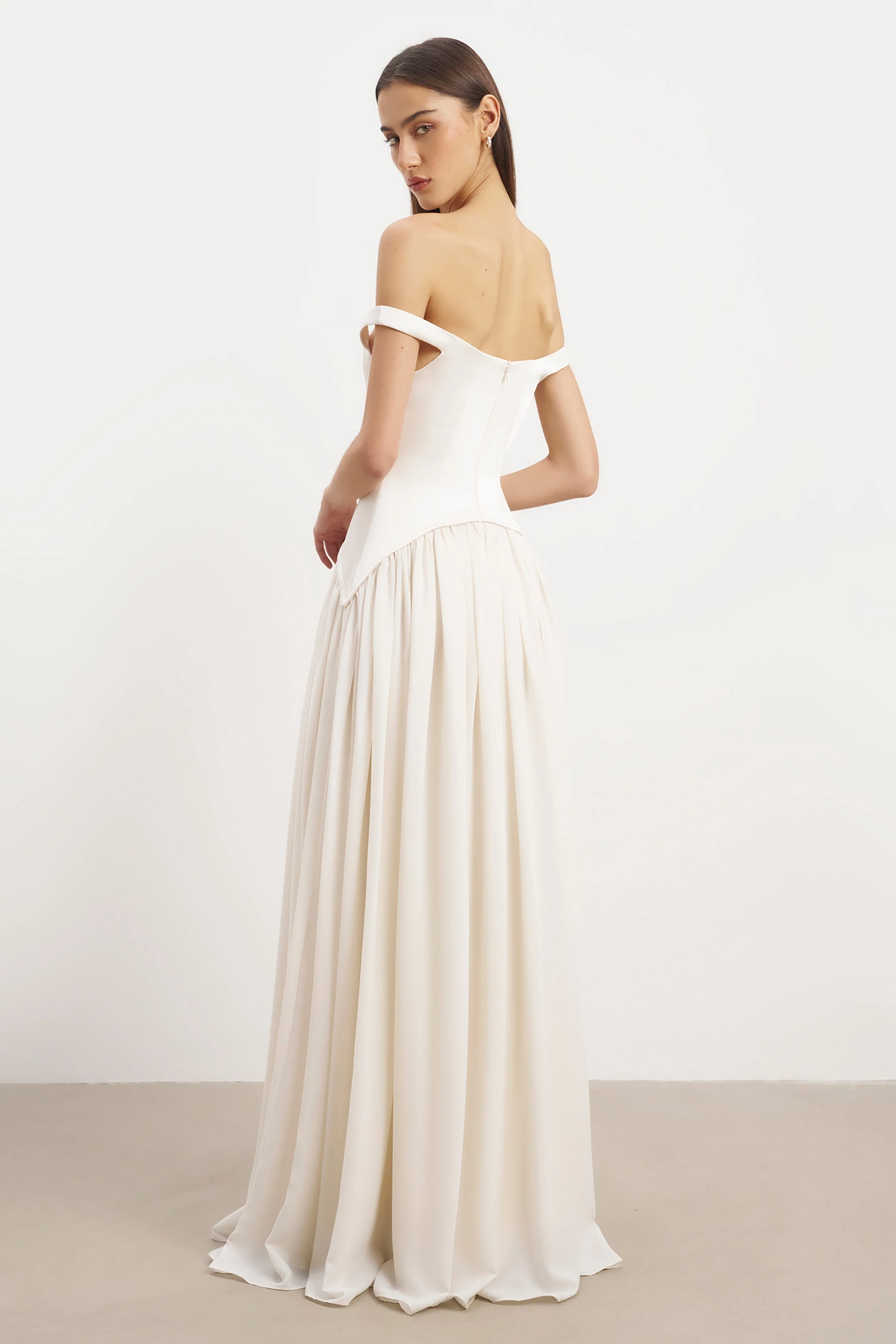 Satin Corset Off Shoulder Gown - Cream - Image 9