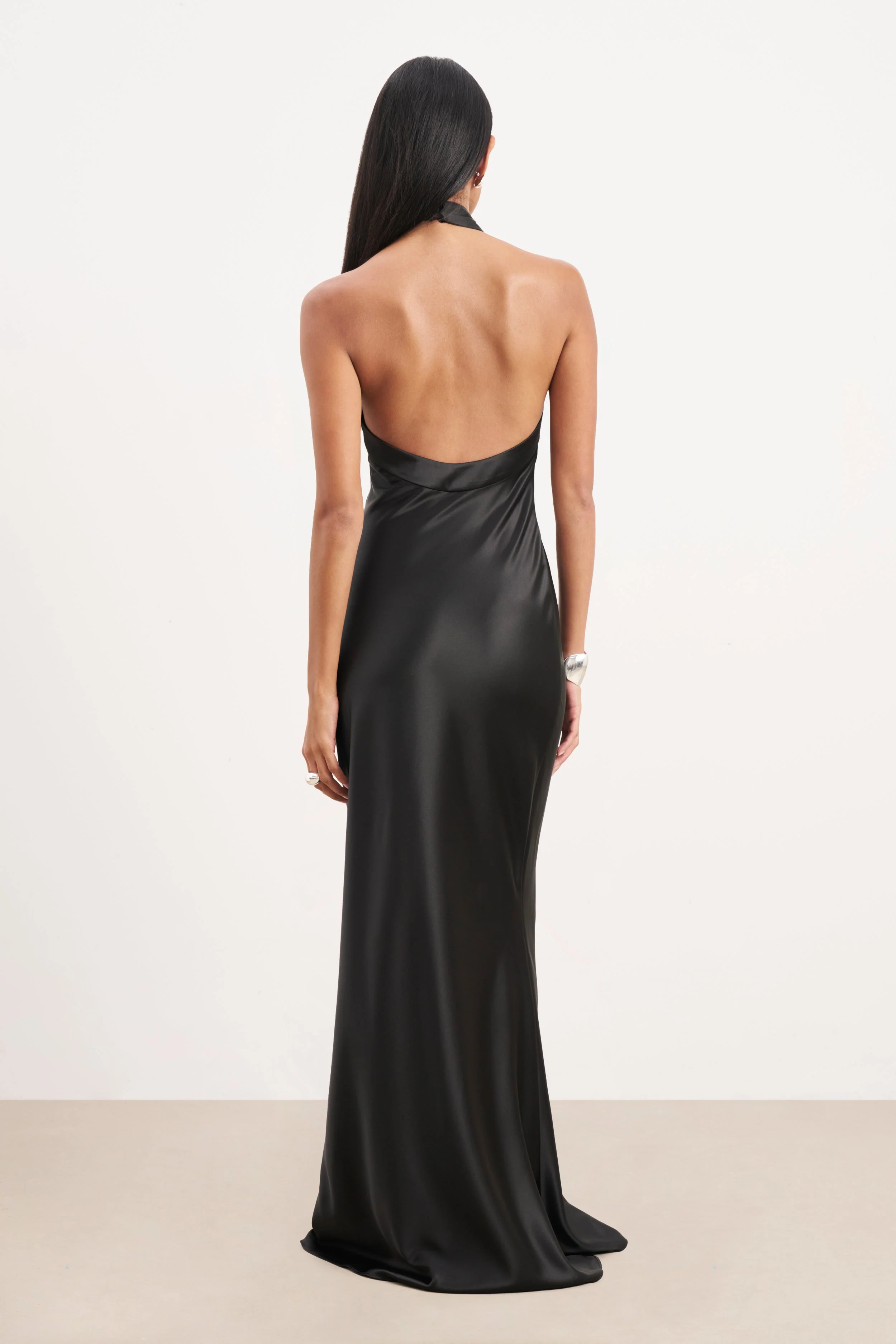 Satin Cross Strap Halter Gown - Black - Image 2