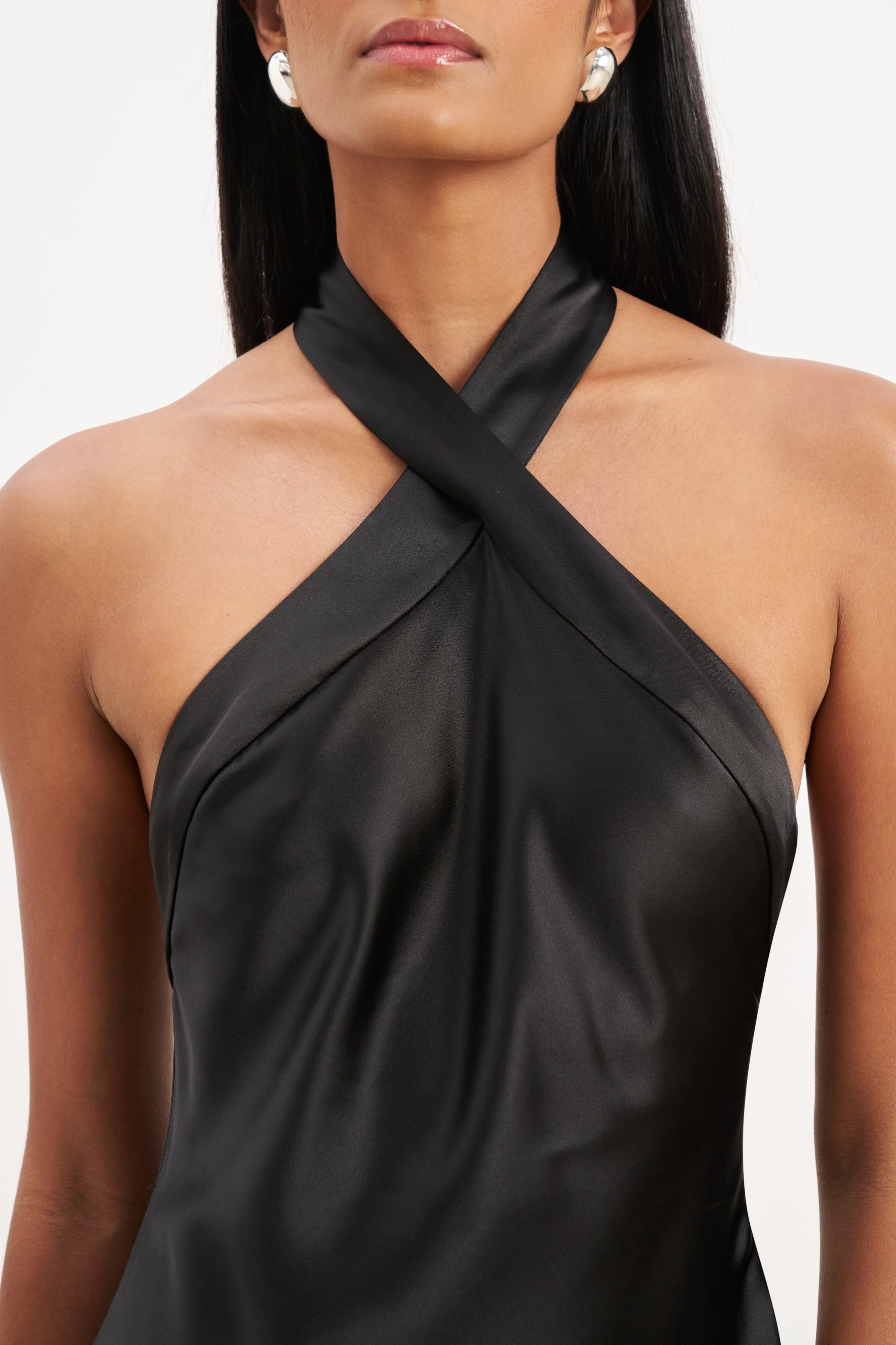 Satin Cross Strap Halter Gown - Black - Image 6