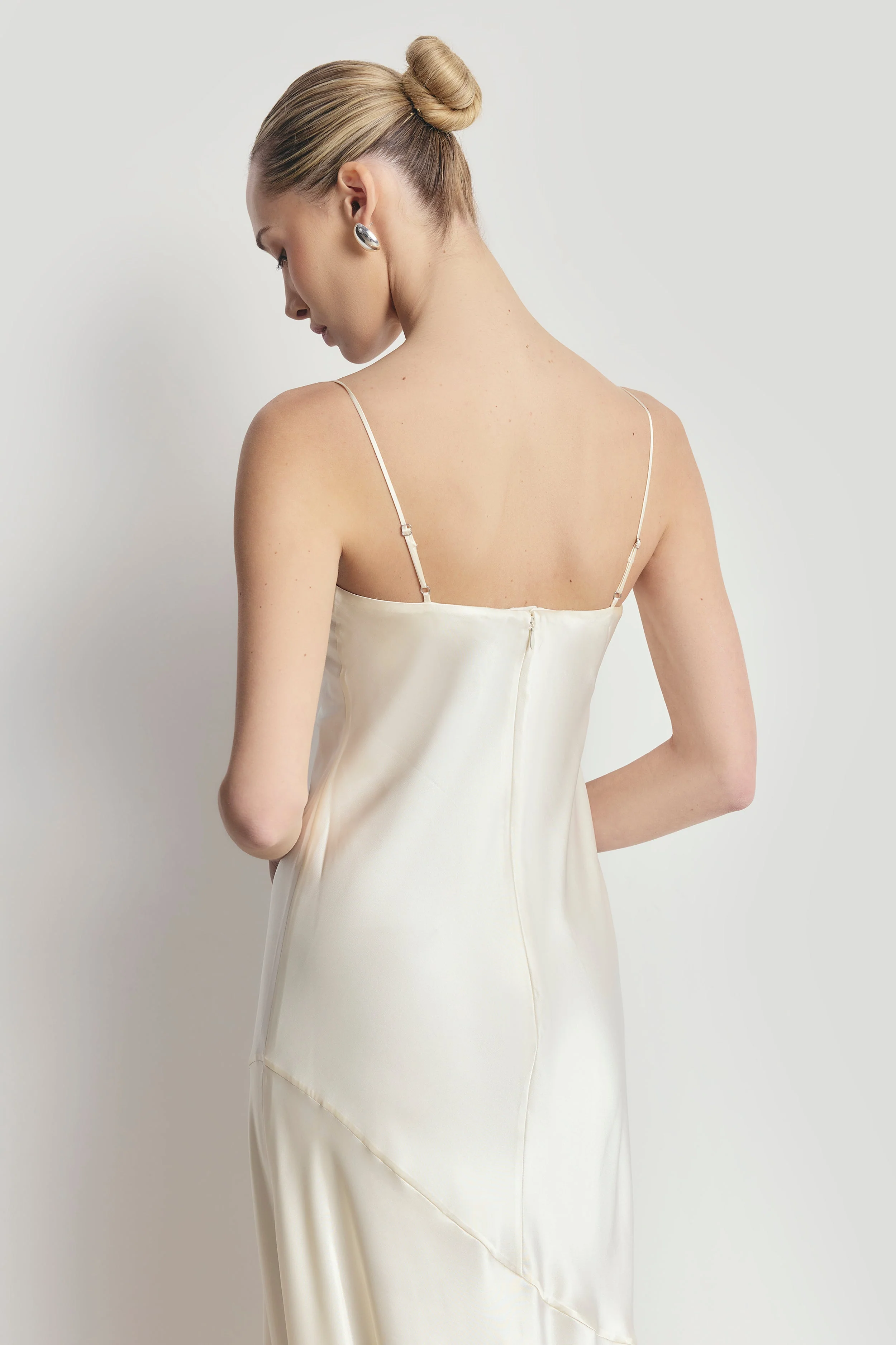 Satin Cup Detail Slip Dress - Cream - Image 6