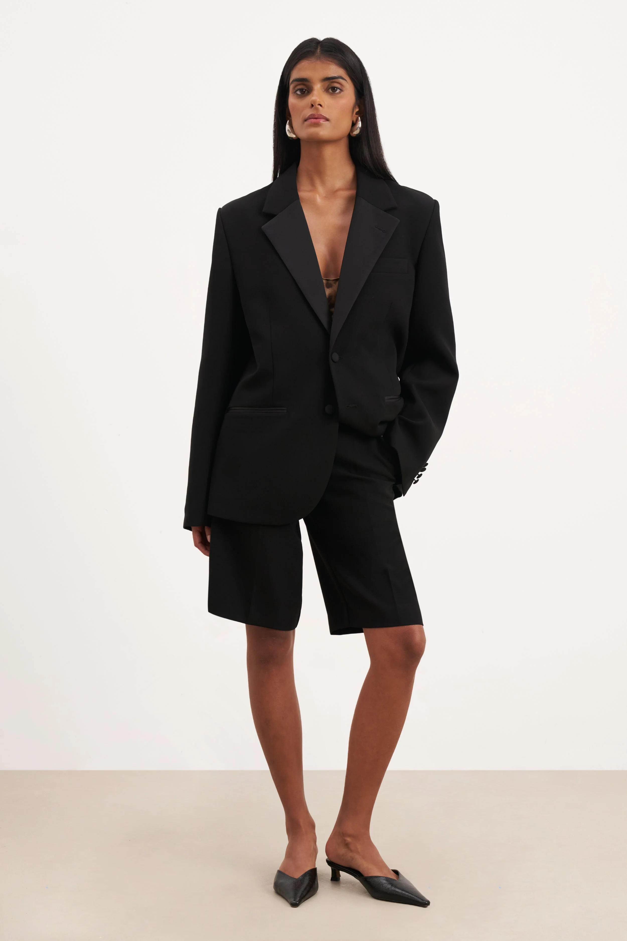 Satin Detail Longline Shorts - Black - Image 3