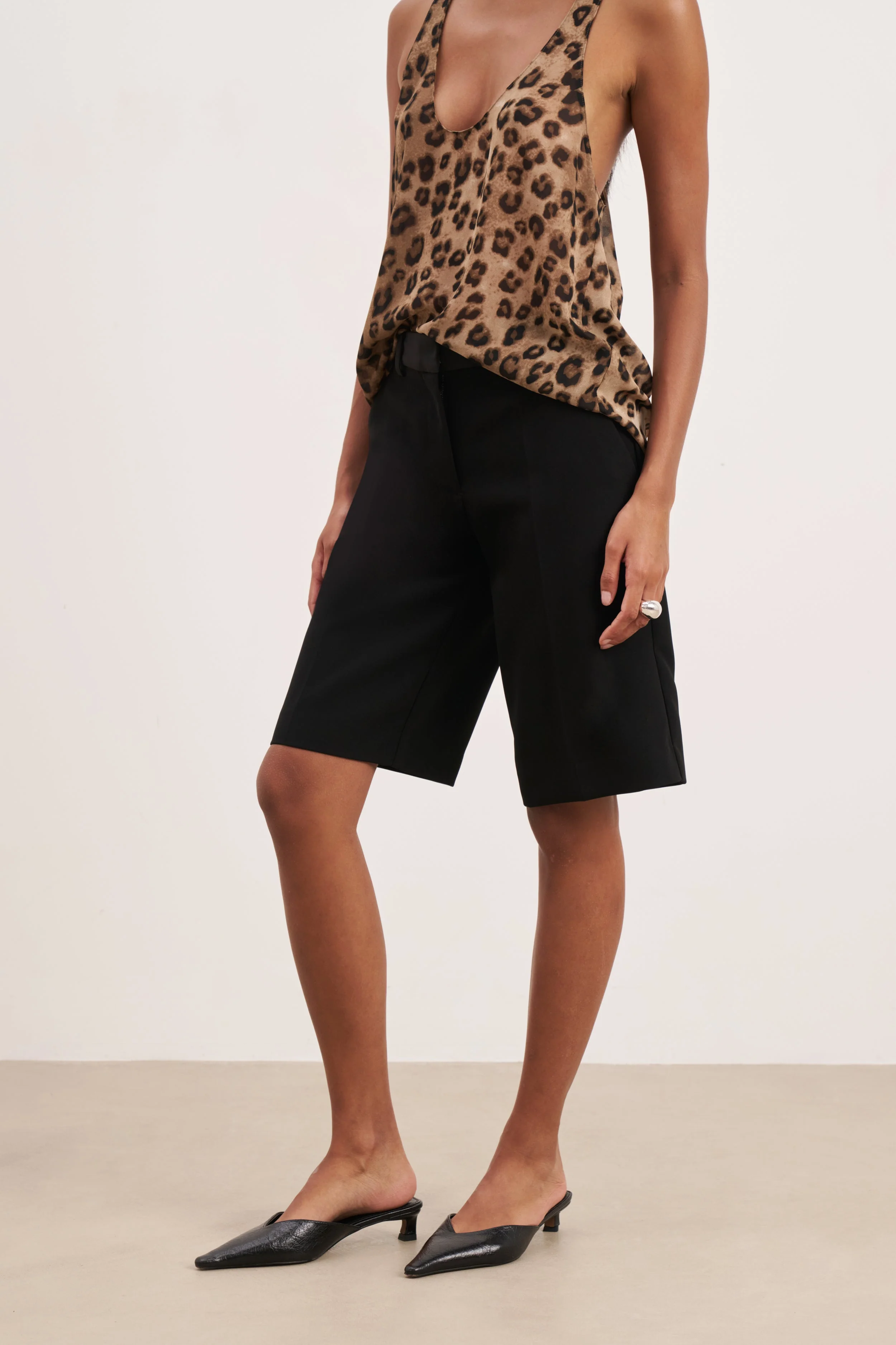 Satin Detail Longline Shorts - Black - Image 6