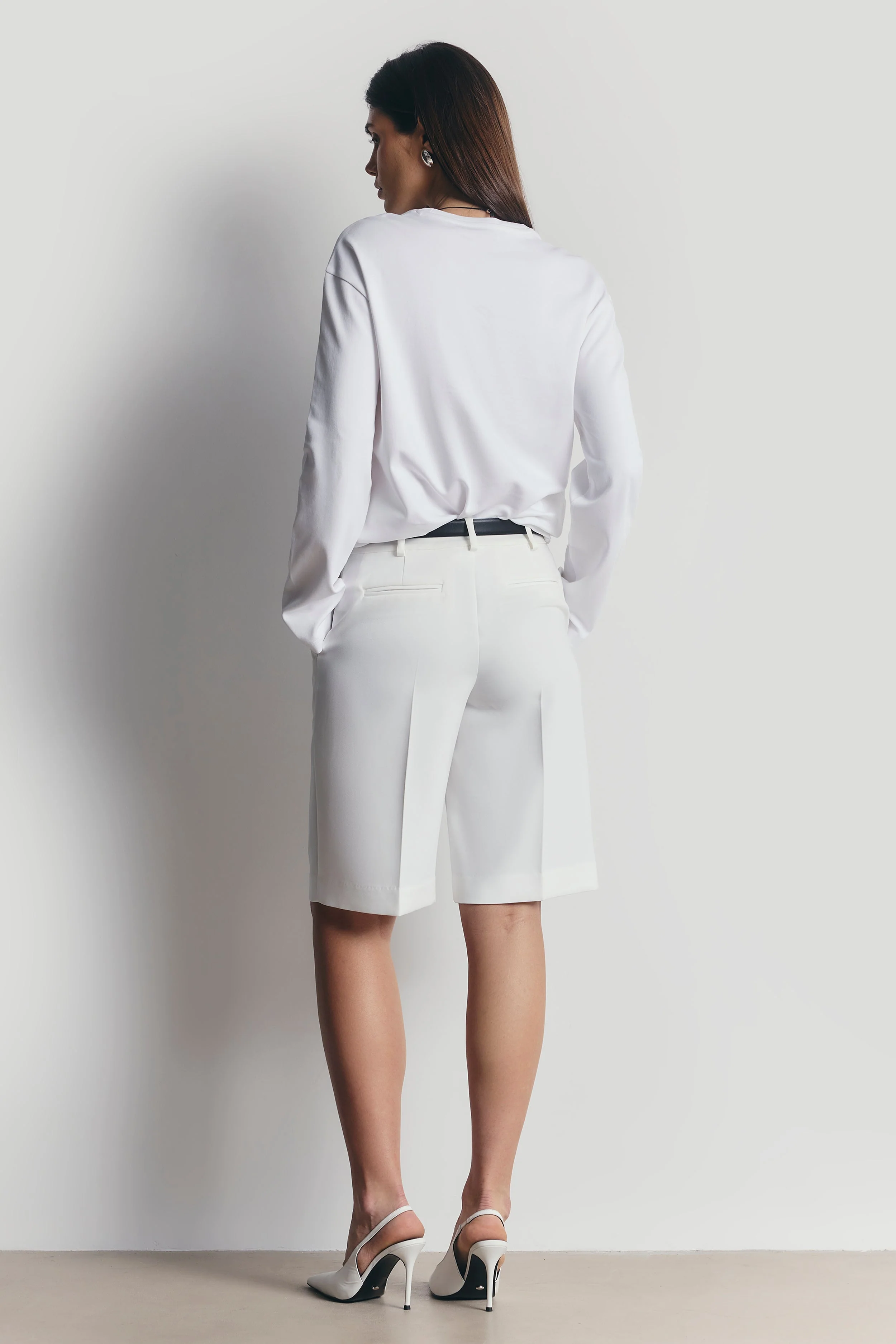 Satin Detail Longline Shorts - White - Image 4