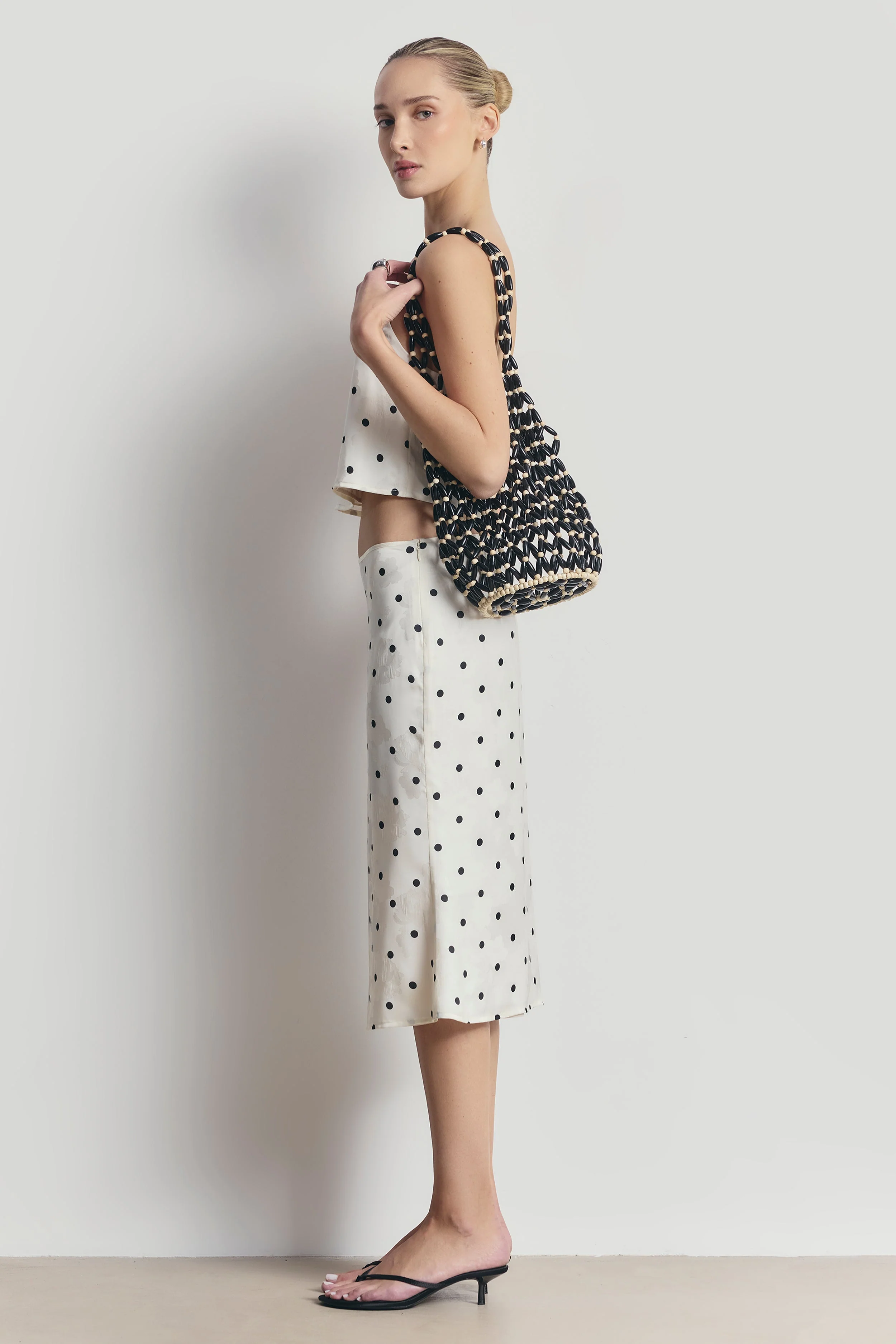 Satin Jacquard Polka Dot Midi Skirt - Cream Polka Dot - Image 7