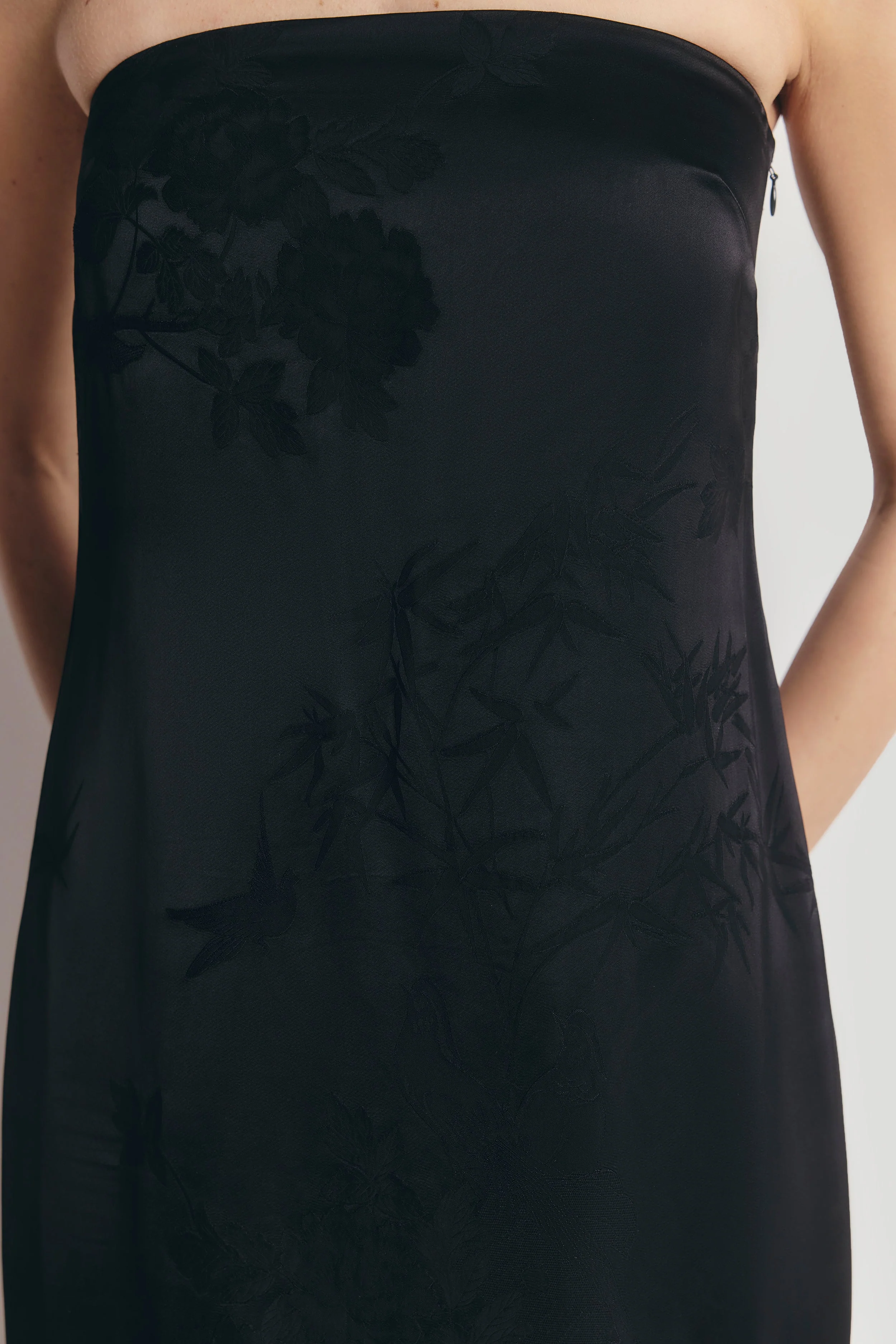 Satin Jacquard Strapless Maxi Dress - Black - Image 4