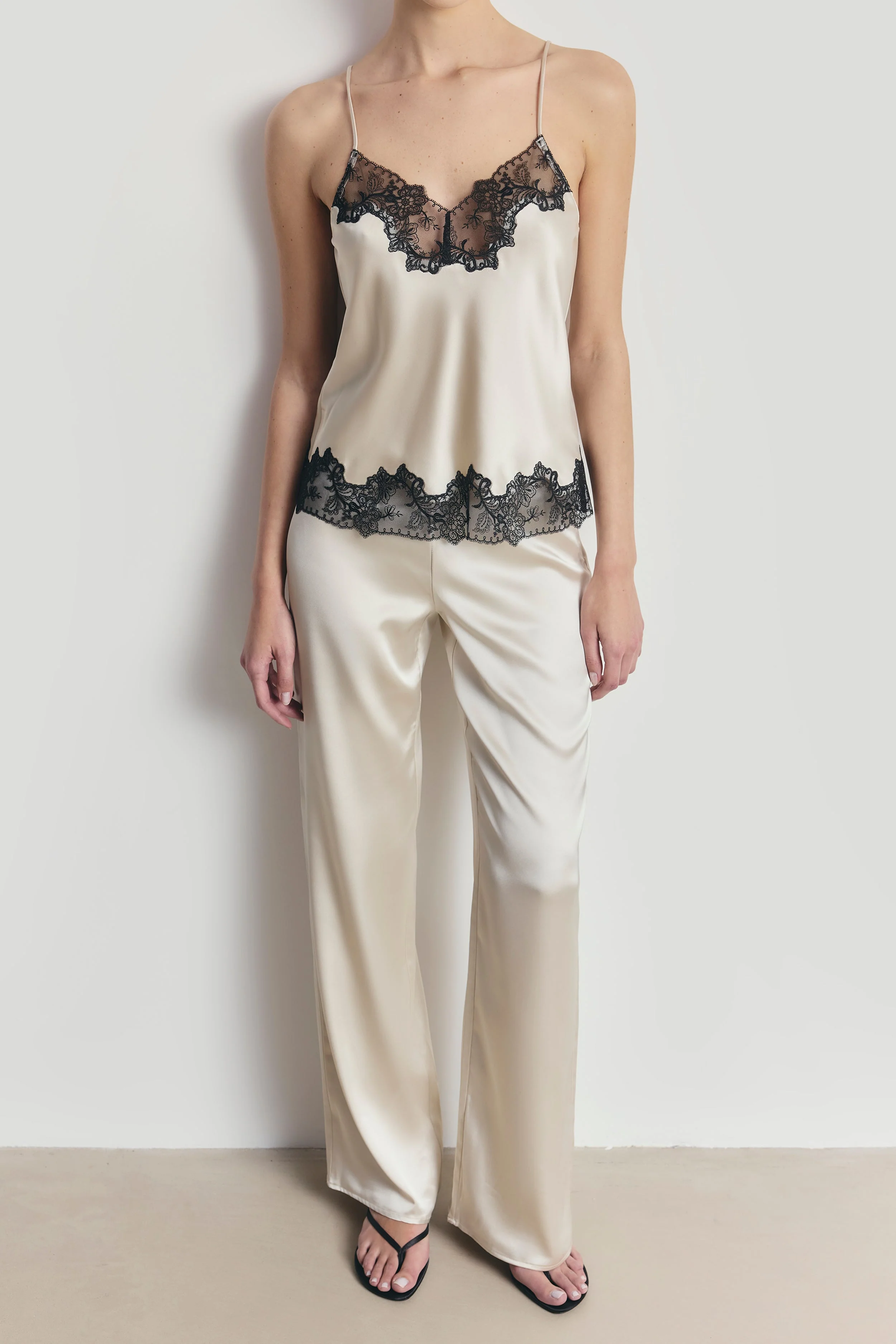 Satin Lace Detail Camisole - Champagne/Black - Image 7