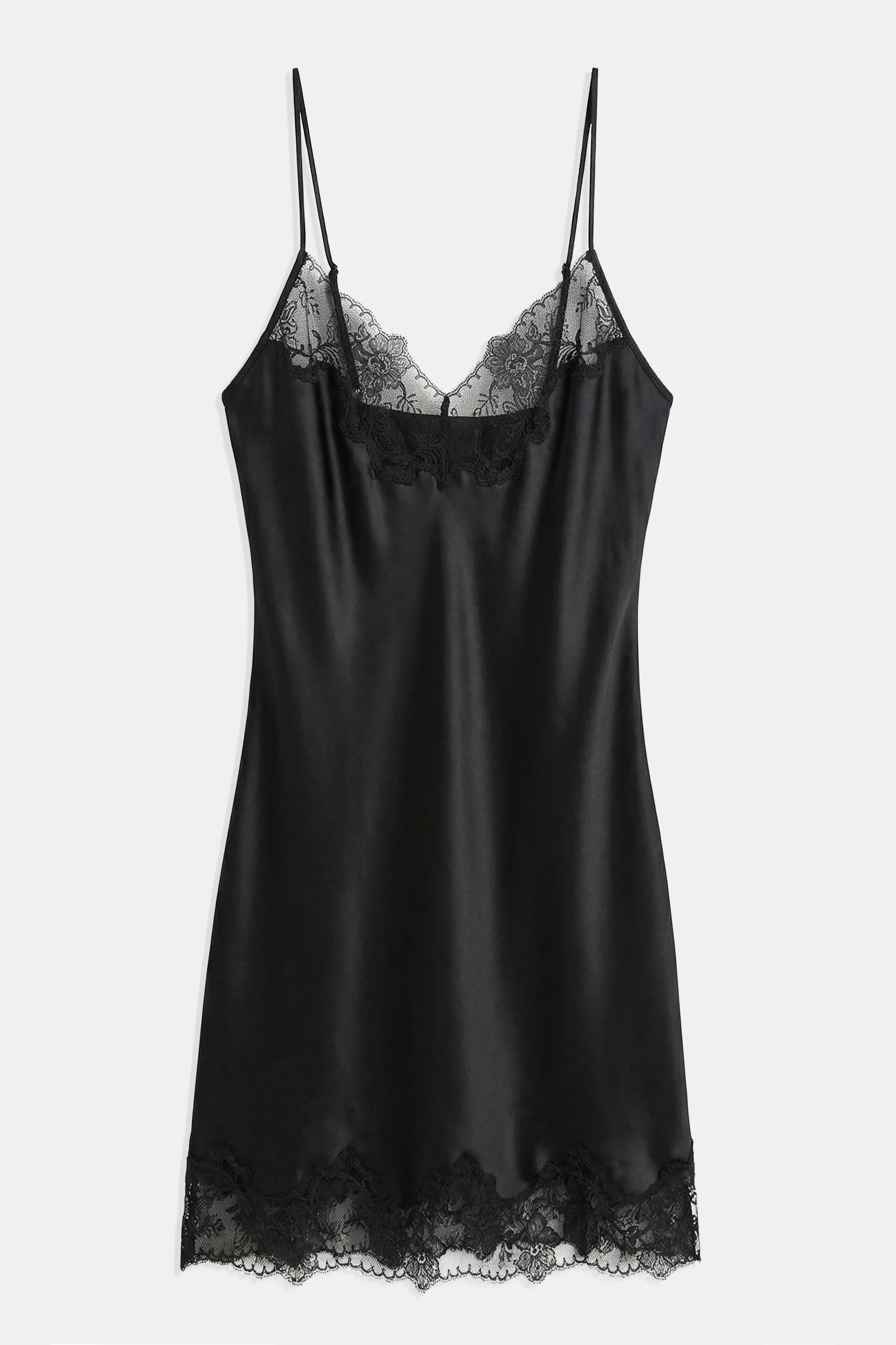 Satin Lace Detail Camisole Mini Dress - Black - Image 10