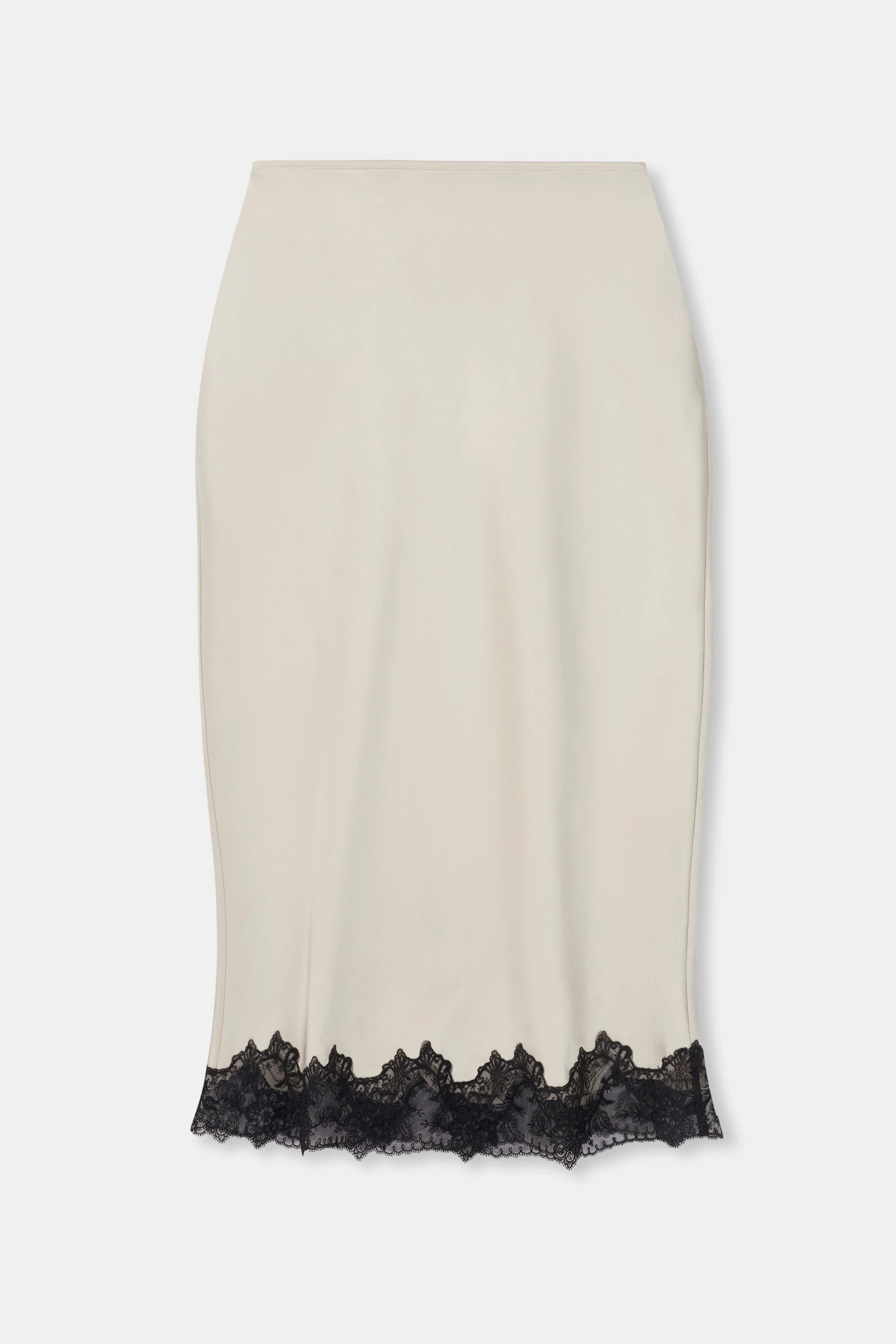 Satin Lace Detail Midi Skirt - Champagne/Black - Image 7