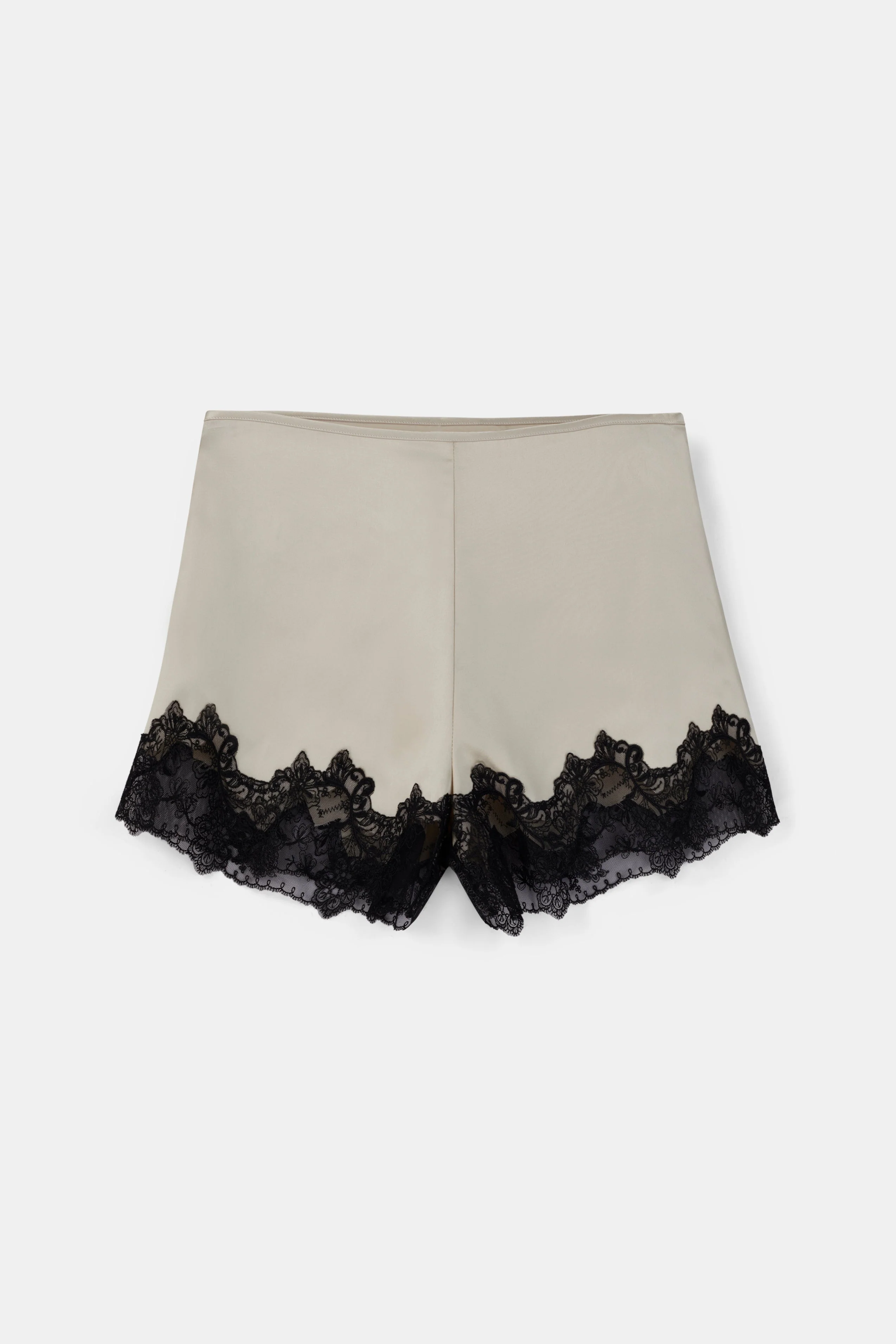 Satin Lace Detail Shorts - Champagne/Black - Image 7