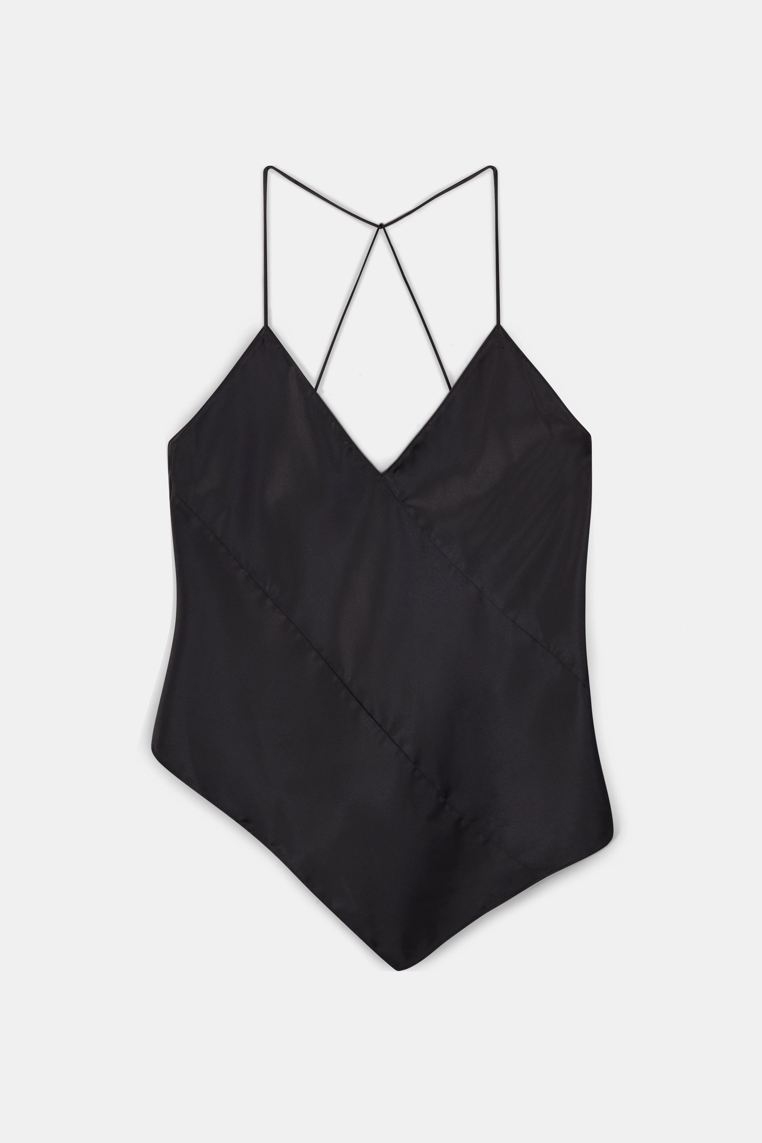 Satin Panel Detail V Neck Camisole - Black - Image 7