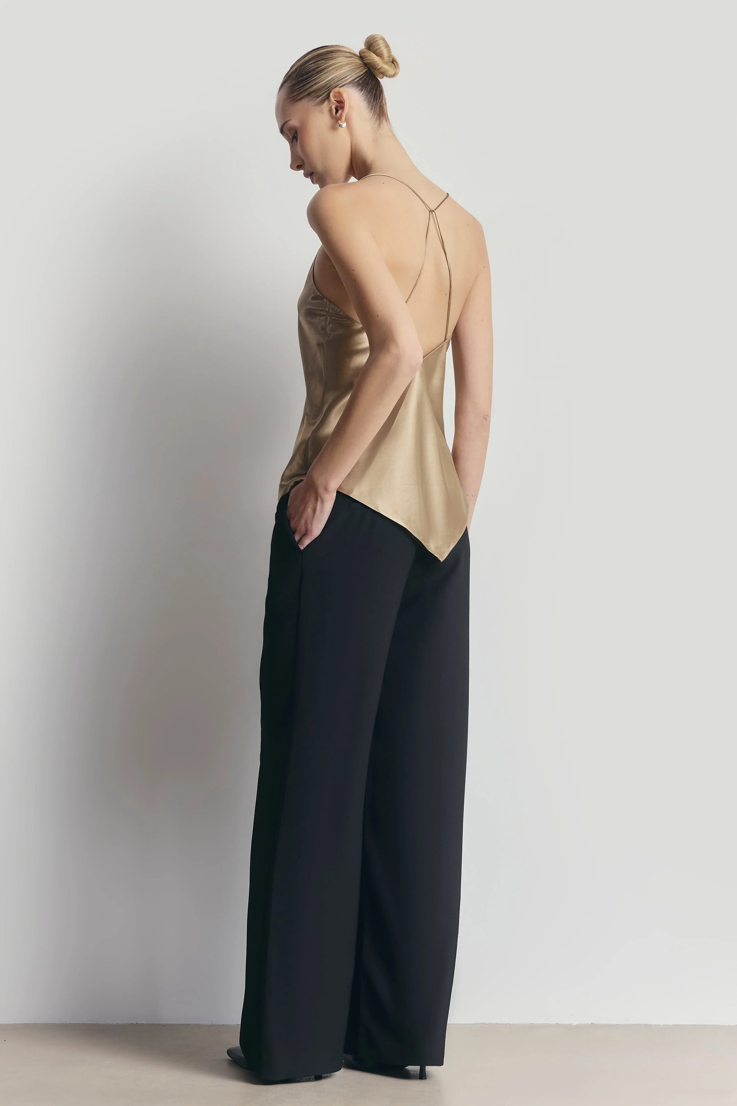 Satin Panel Detail V Neck Camisole - Bronze - Image 5