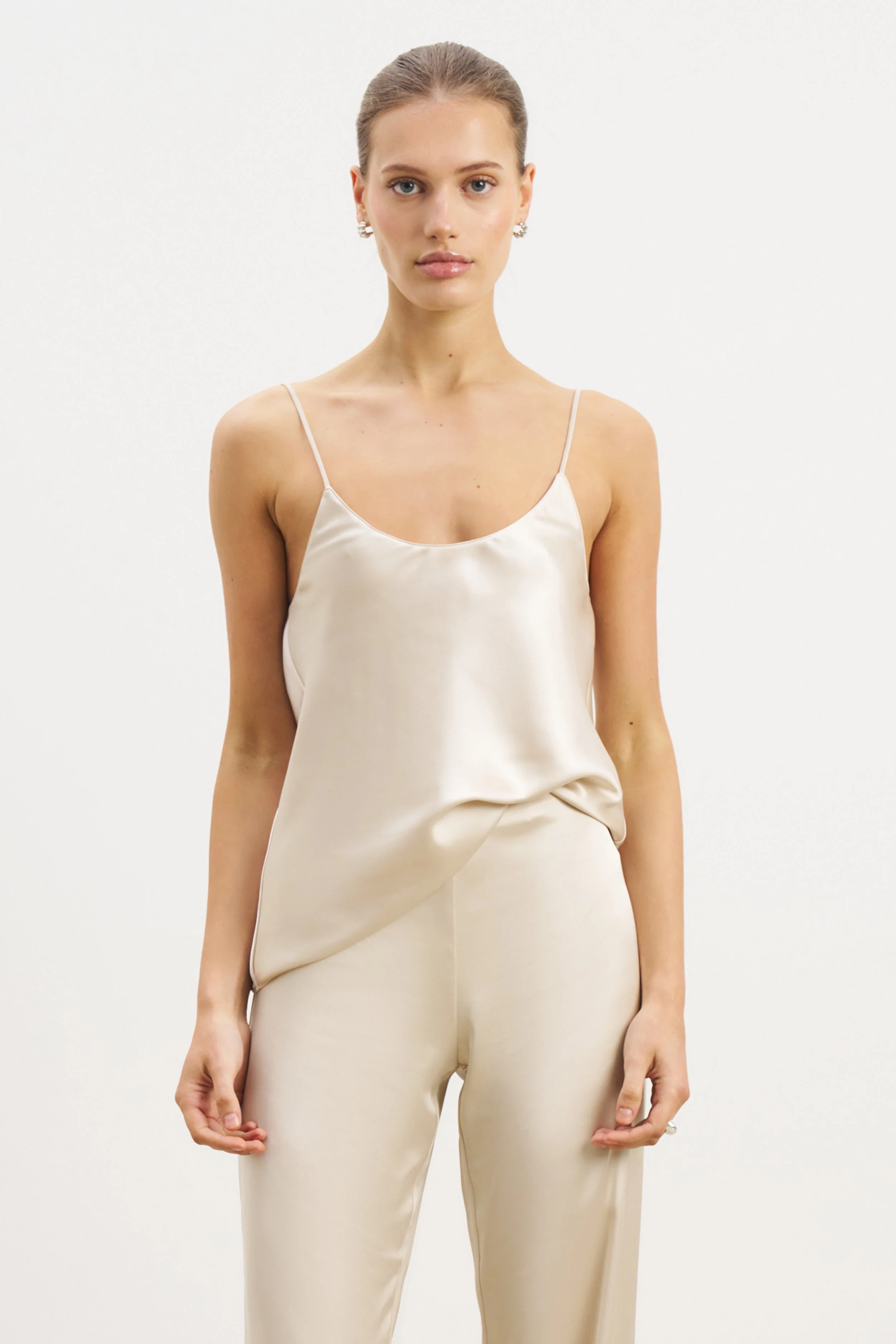 Satin Scoop Neck Camisole - Champagne - Image 5